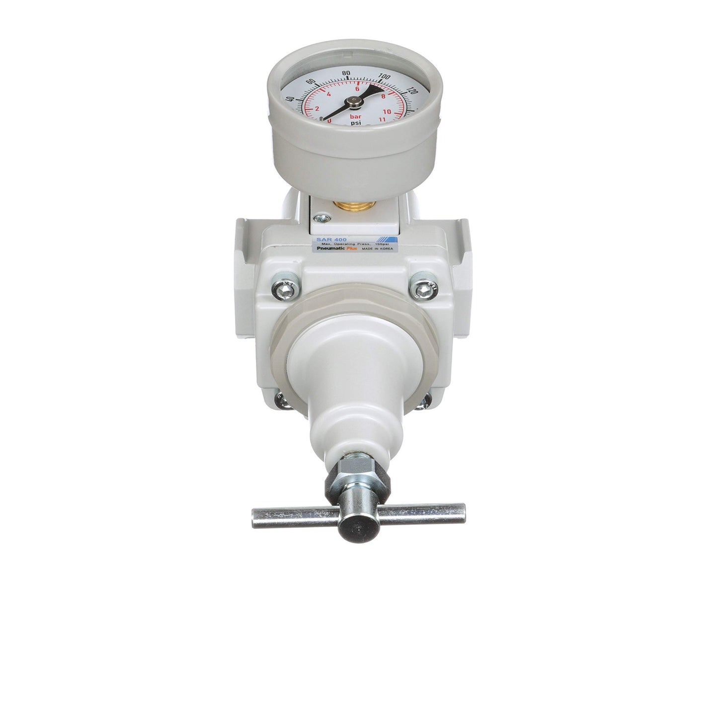 PneumaticPlus SAR400T-N04BG Compressed Air Regulator 1/2" NPT, T-Handle, Gauge & Bracket