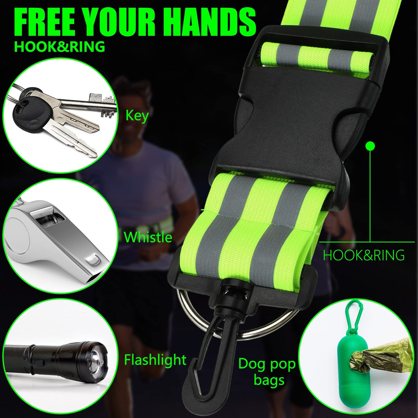 Saintrygo 6 Pcs Reflective Sash for Walking at Night Reflective Strap Arm Band High Visibility Belt Safety Ankle Strap for Visibility Vest Clothing Running Gear(Fluorescent Green)
