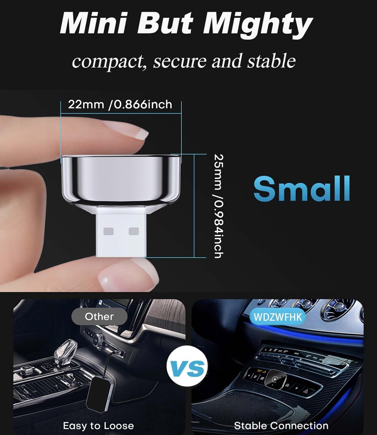 WDZWFHK Seamless Wireless CarPlay Adapter & Android Auto Dongle, Fast Auto-Connect, Compact Plug & Play Wireless