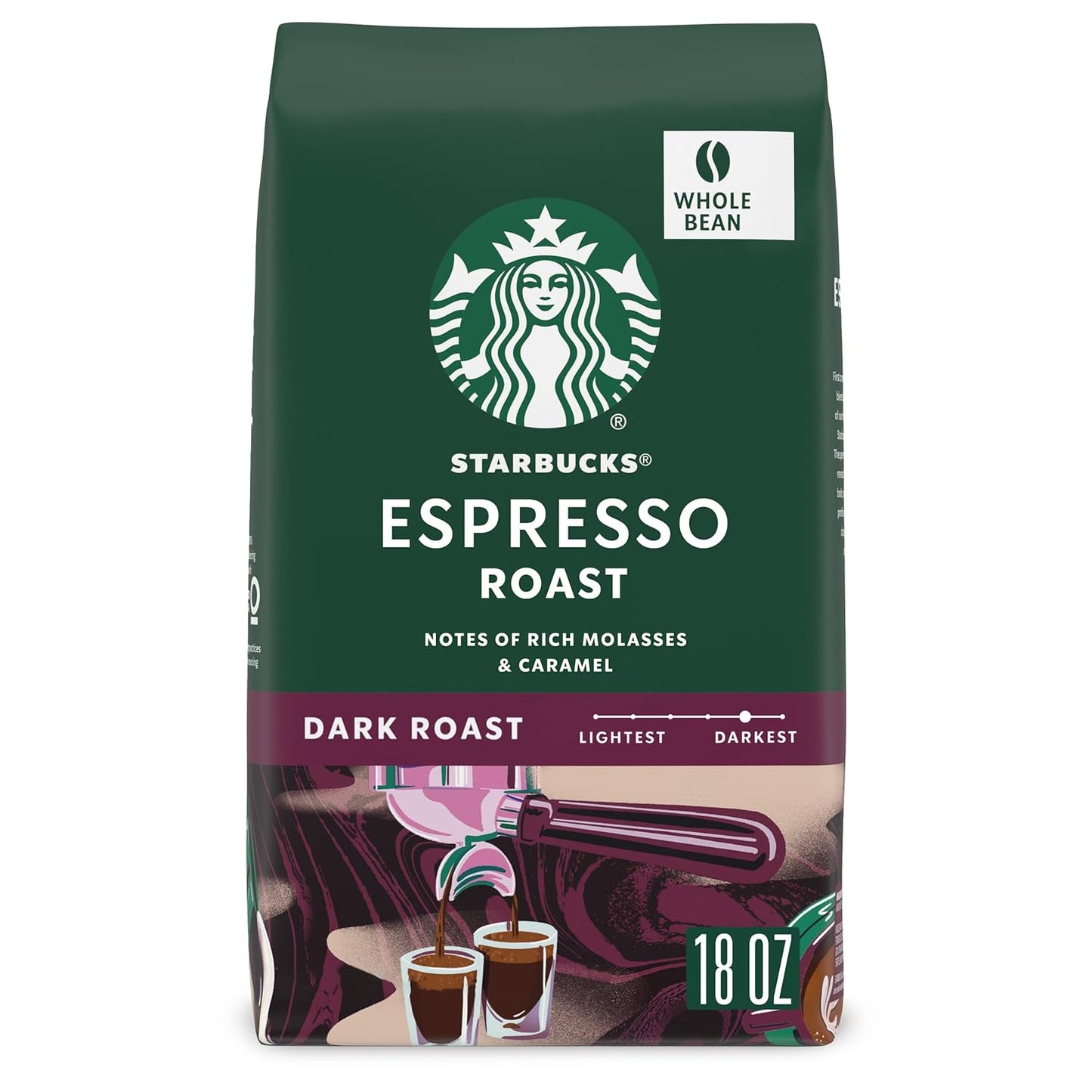 Starbucks Dark Roast Whole Bean Coffee - 100% Arabica Espresso Roast, 18 oz Bag