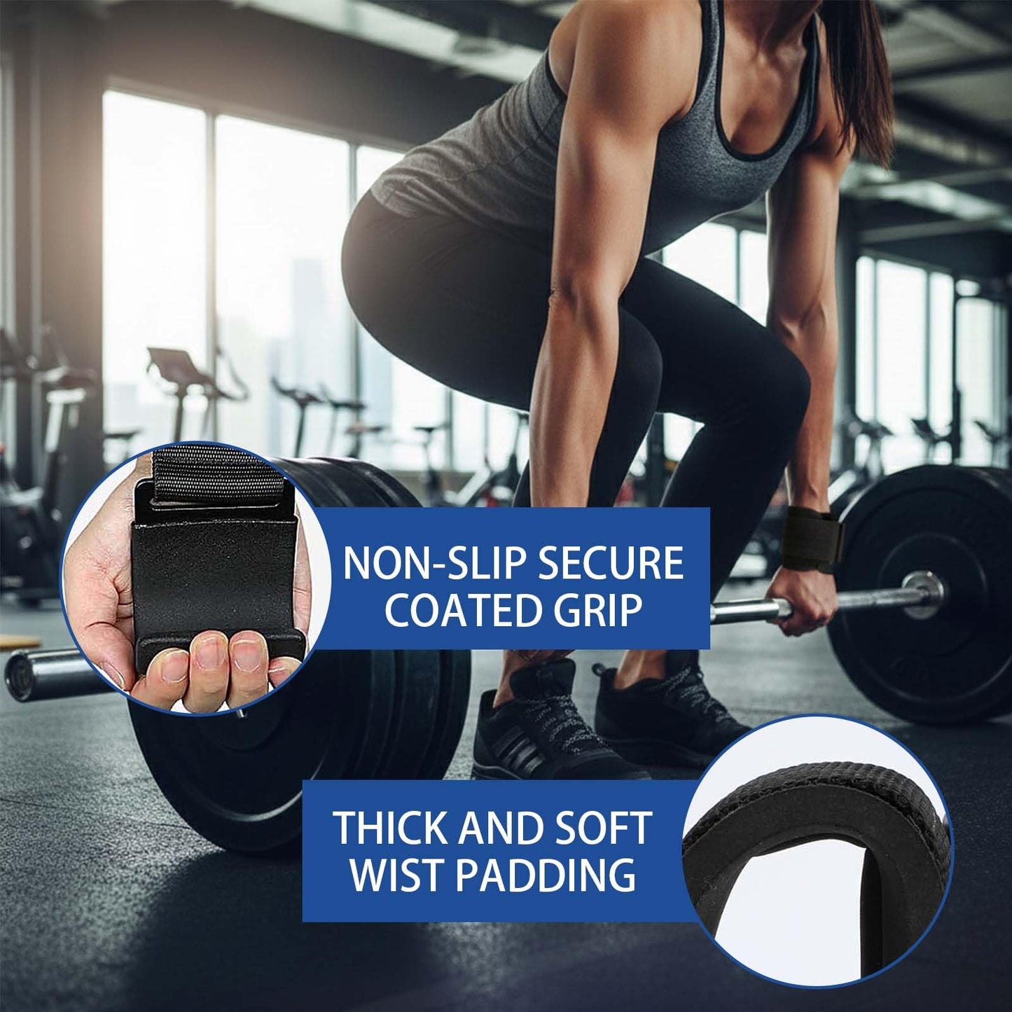 Weight Lifting Hooks (Pair) - Heavy Duty Lifting Wrist Straps, Hand Grip Support for Deadlifts, Pull Ups, Shrugs, Weightlifting Hooks Gym Gloves for Men and Women (Black)