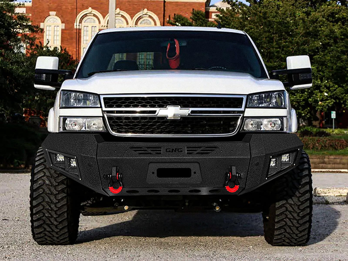 LUYWTE For 2003-2006 Chevy Silverado 1500 Steel Front Bumper With Winch Plate&Square Lights（Black Texture）