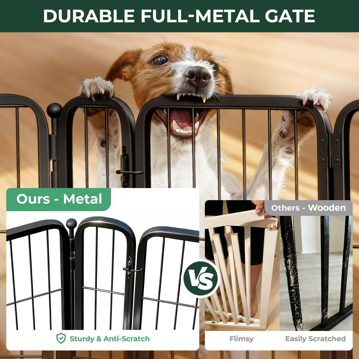 FXW Dog Gate Extra Wide Designed for Indoor Use, Adjustable Width Up to 183-inch Wide (24" H 8 Wire Panels for Puppies and Small Dogs), Black