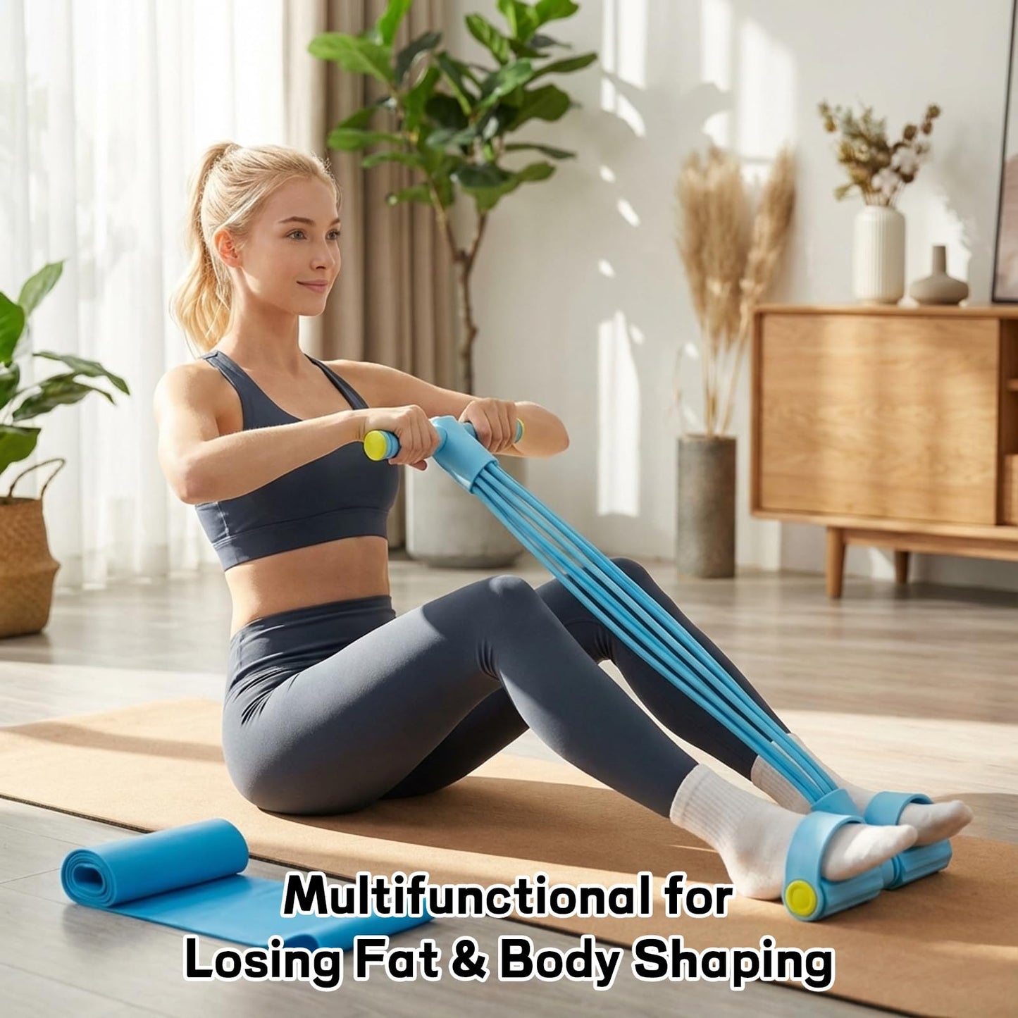 Pedal Resistance Band, 6 Tube Blue Foot Pedal and Handles Resistance Bands Set, Multifunction Pull Up Assistance Bands for Home Gym Workout Equipment, Space Efficient Fitness Training Solution