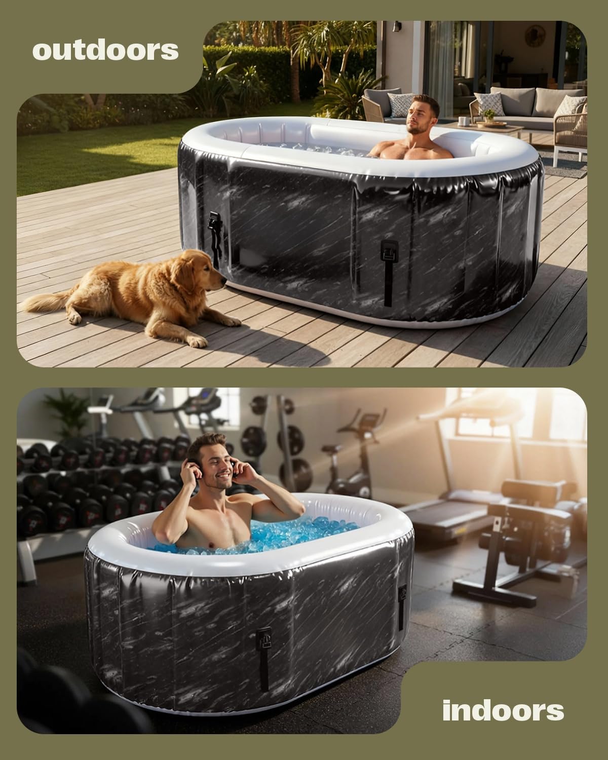 SWRORDAWN Upgrade 179 Gal XXL Ice Bath Tub Fits Tall 6'7" Athletic,Water Chiller Compatible Cold Plunge Tub for Recovery,5-Layer Portable Inflatable Ice Bathtub with Lid for Indoor Outdoor Use,Black
