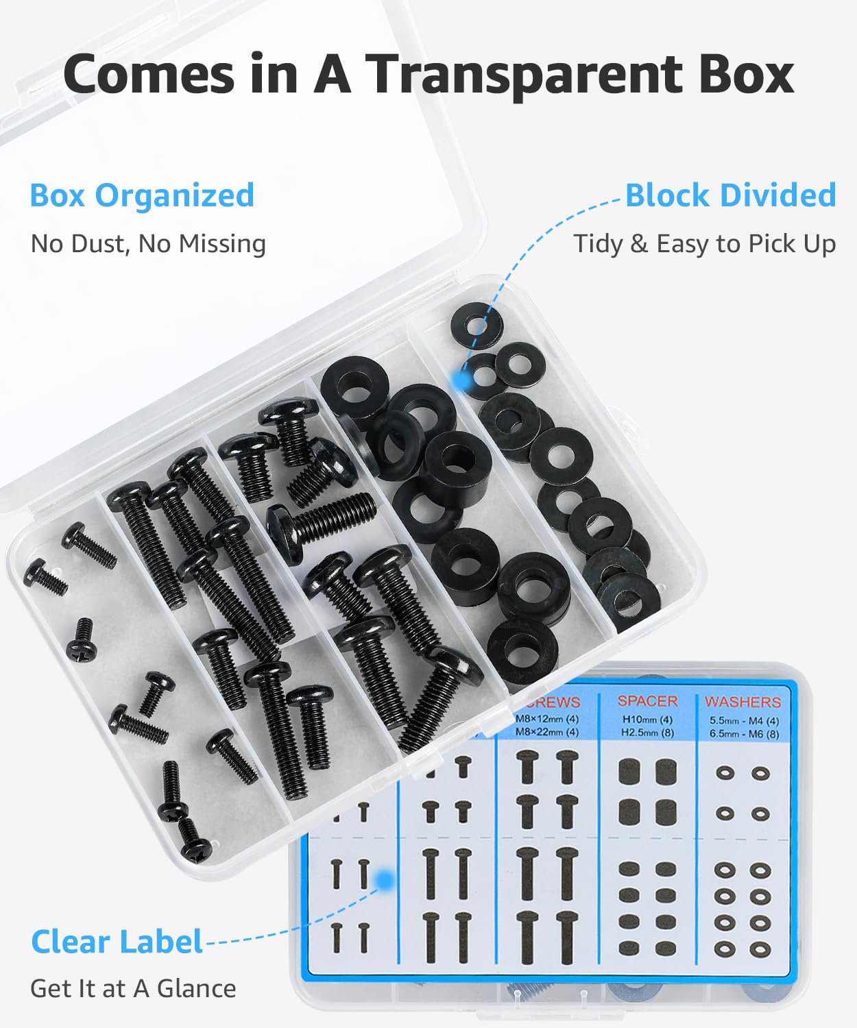 MOUNTUP M4 M6 M8 4K MU9041 Universal TV Mounting Hardware Screw Kit with Box - Screws, Spacers & Washers for Most LED