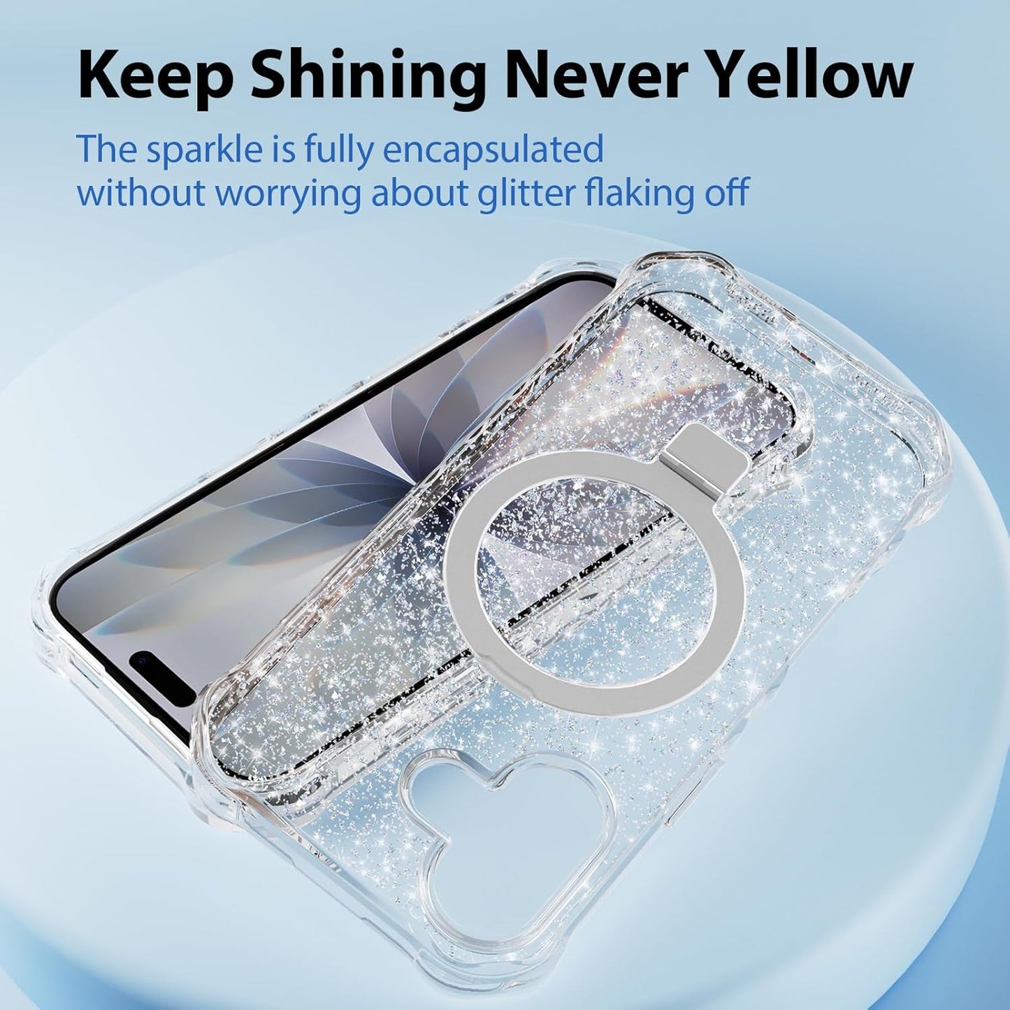 Casehas 17 6.3" Magnetic for iPhone Case with Invisible Stand, Compatible with MagSafe, Clear Bling Sparkle Shockproof