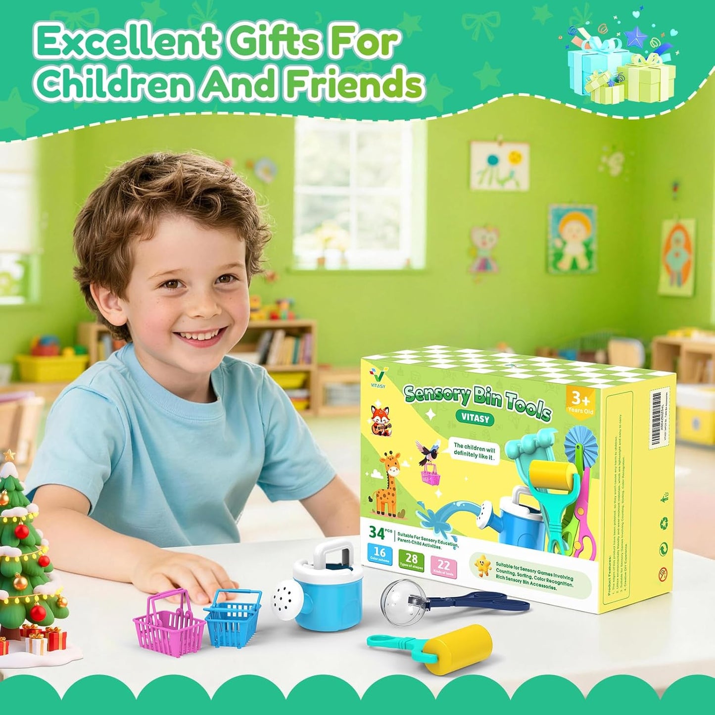 Skiennix 34PCS Sensory Bin Filler Tools - Fine Motor Skills Scooper Set with Scoops & Tweezers