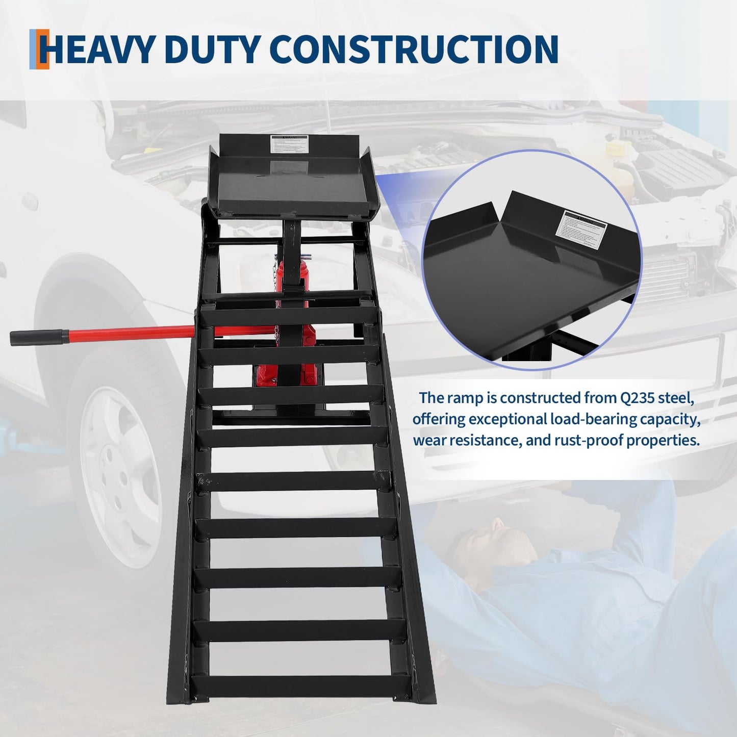 2 Pcs Hydraulic Car Ramps, 5 Ton (11,065 LBS) Heavy Duty Steel Car Lift Ramps with Hydraulic Jack for Oil Changes & Truck Repair, 9.4"-13.34" High Lift, Home Garage Vehicle Ramps