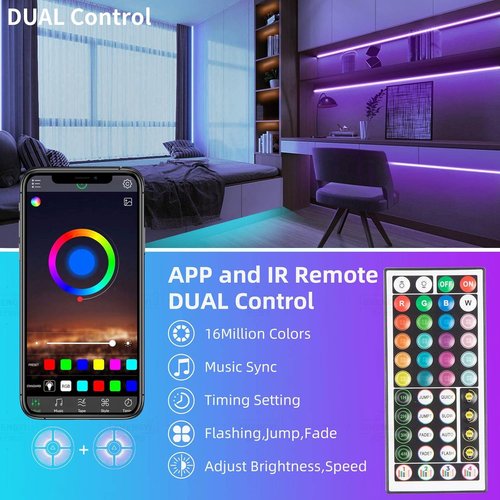 KSIPZE 100ft LED Strip Lights - RGB Music Sync Color Changing with Smart App Control | Flexible Home Décor