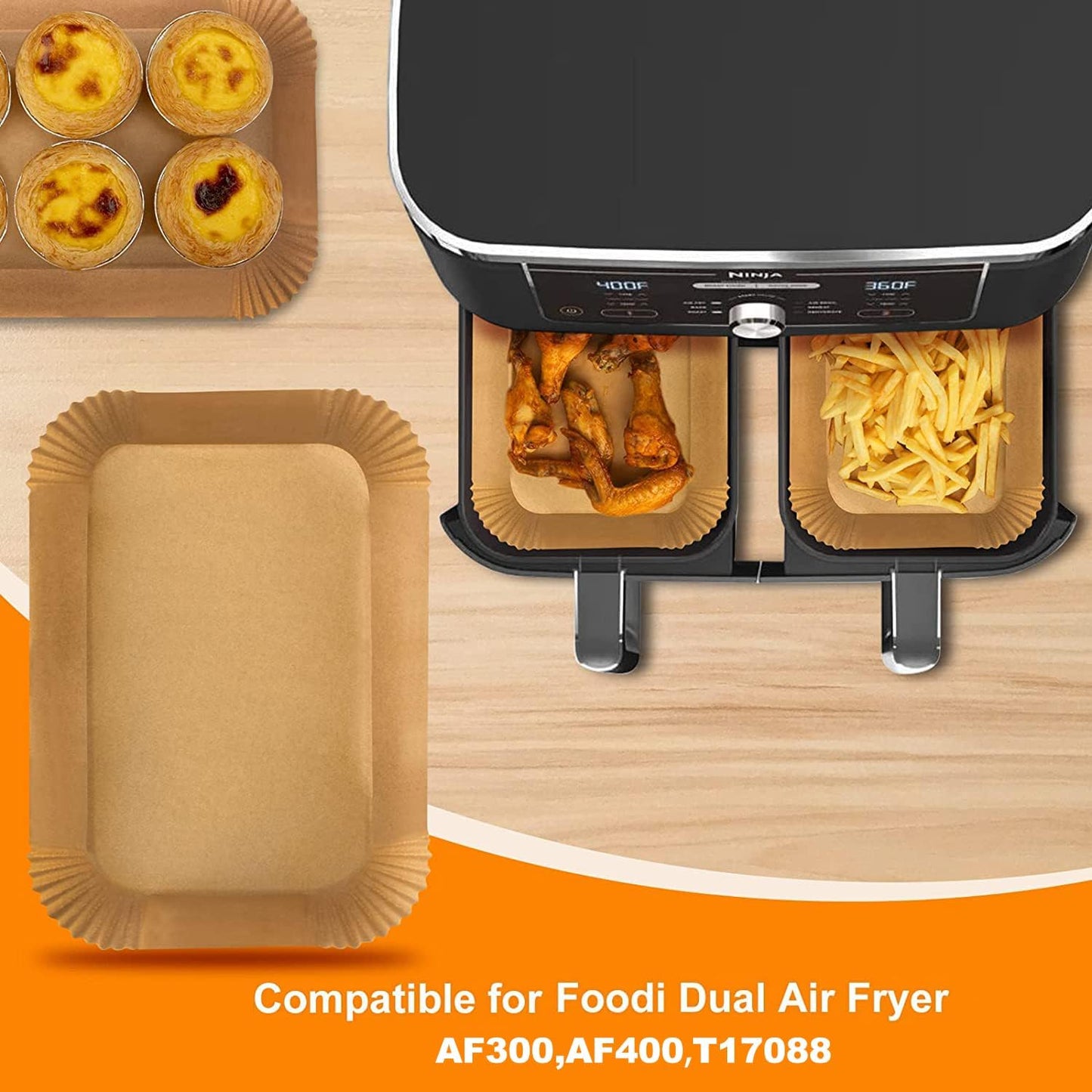 Ninja Air Fryer Liners - 100 Pcs Non-Stick Parchment Paper for DZ201, DZ401, DZ550 & More