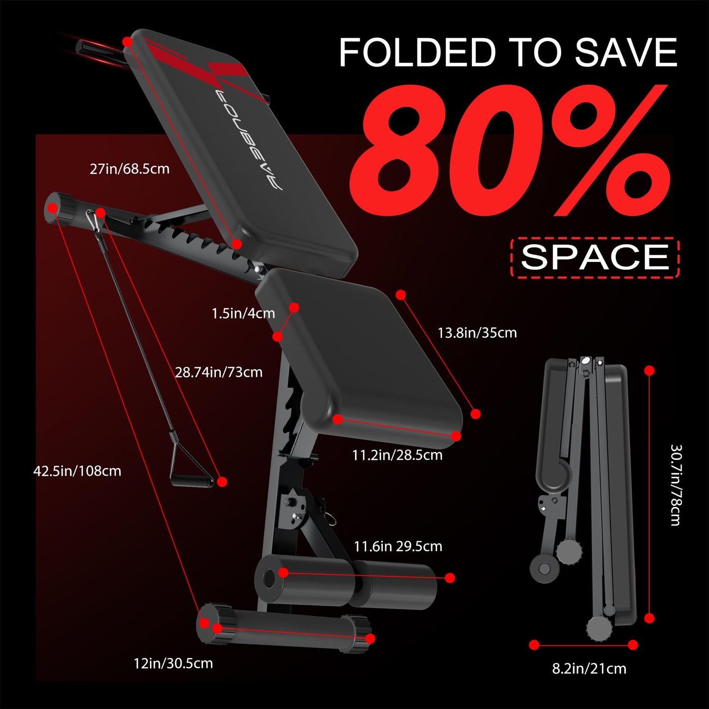 FONBEAR Adjustable Weight Bench, 660LBS Foldable Workout Bench for Full Body Strength Training, Multifunctional Bench Press Incline Decline Bench - Great for Beginners and Professional Use