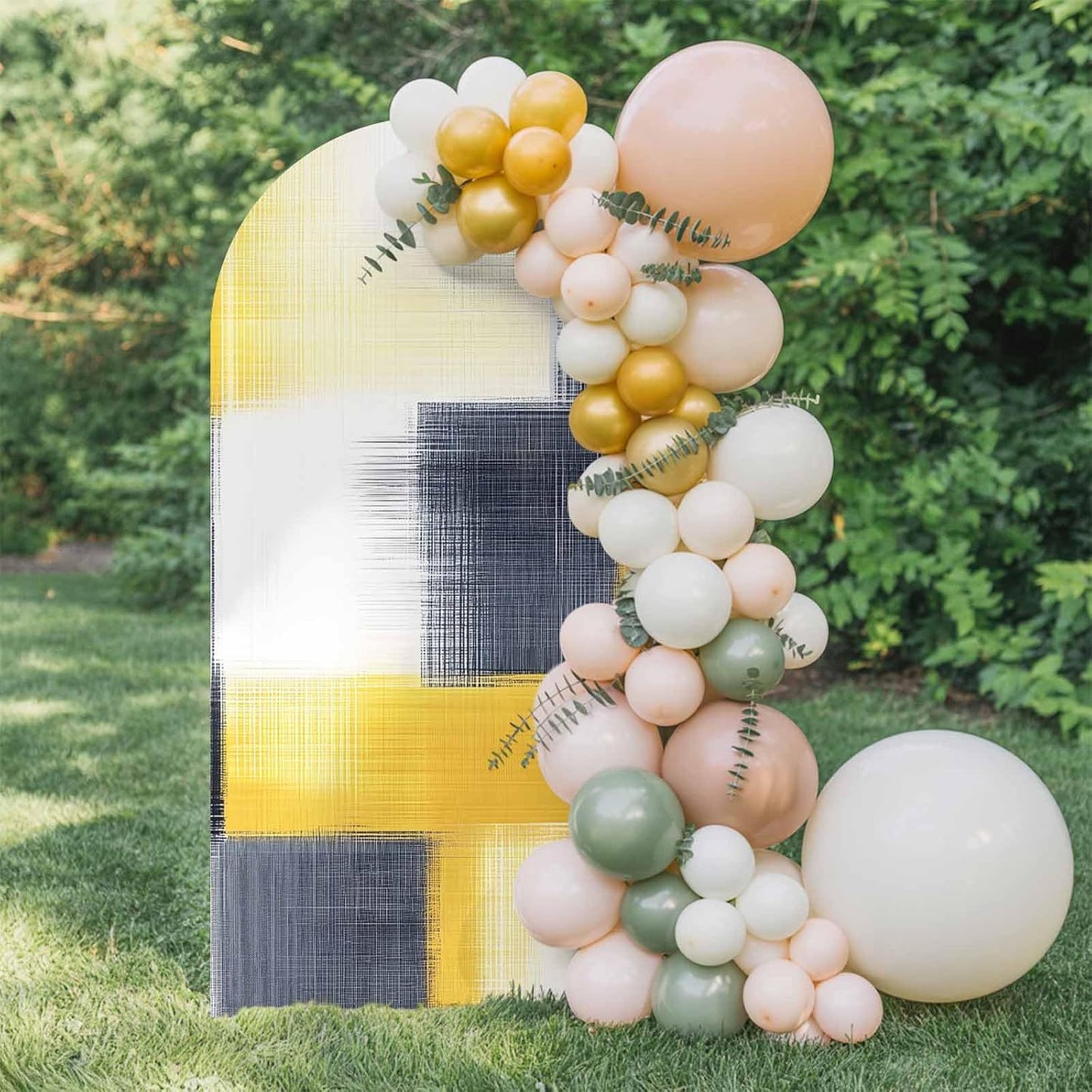 Jnbasdffb 7.2 Abstract Yellow Black Wedding Arch Cover,Stretchy Spandex Arch Backdrop Stand Covers FT,Vintage Geometric