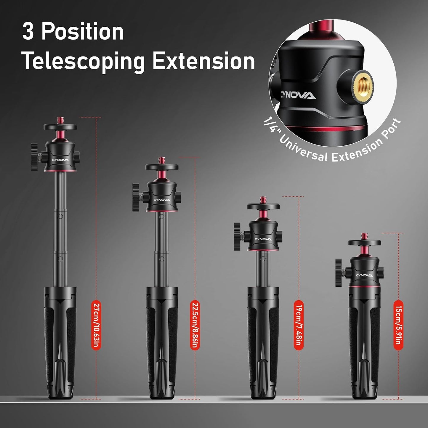CYNOVA 3-in-1 Mini Extension Pole Tripod with Phone Holder, Handheld Tripod Selfie Stick, All-in-One Kit
