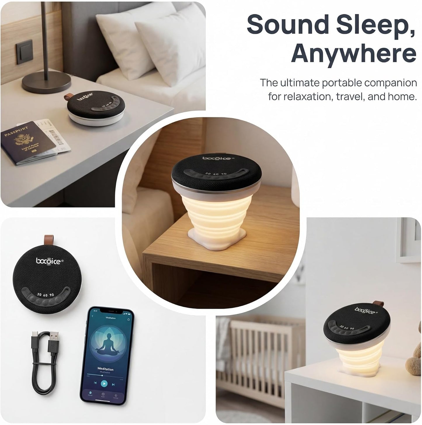 bocoice 1s Foldable Bluetooth Speaker with Sleep Night Light & Magnetic Suction - Collapsible Portable Mini Speaker