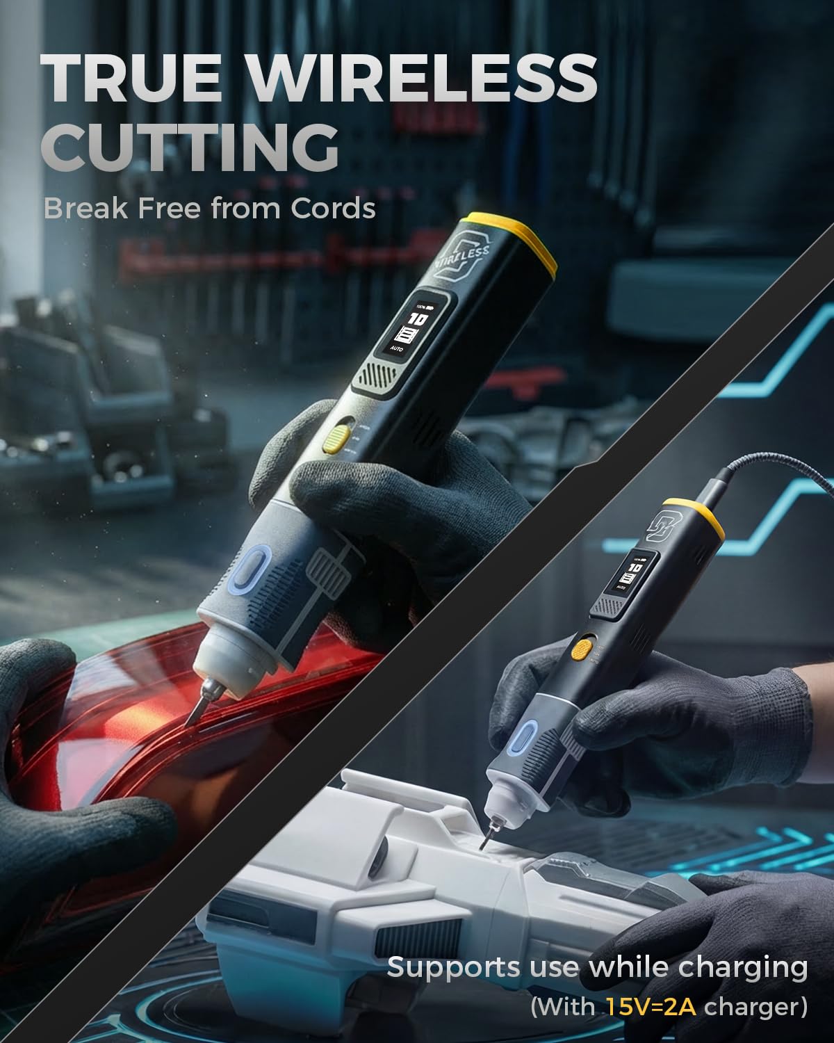 VMAN 2-in-1 Wireless Ultrasonic Cutter, Cutting Grinding AI Auto Cooling 40kHz Vibration 35W Auto Power Cordless Knife, 50Pcs Blades – For 3D Printing, Woodworking, Model Mods & DIY, with 35W Charger