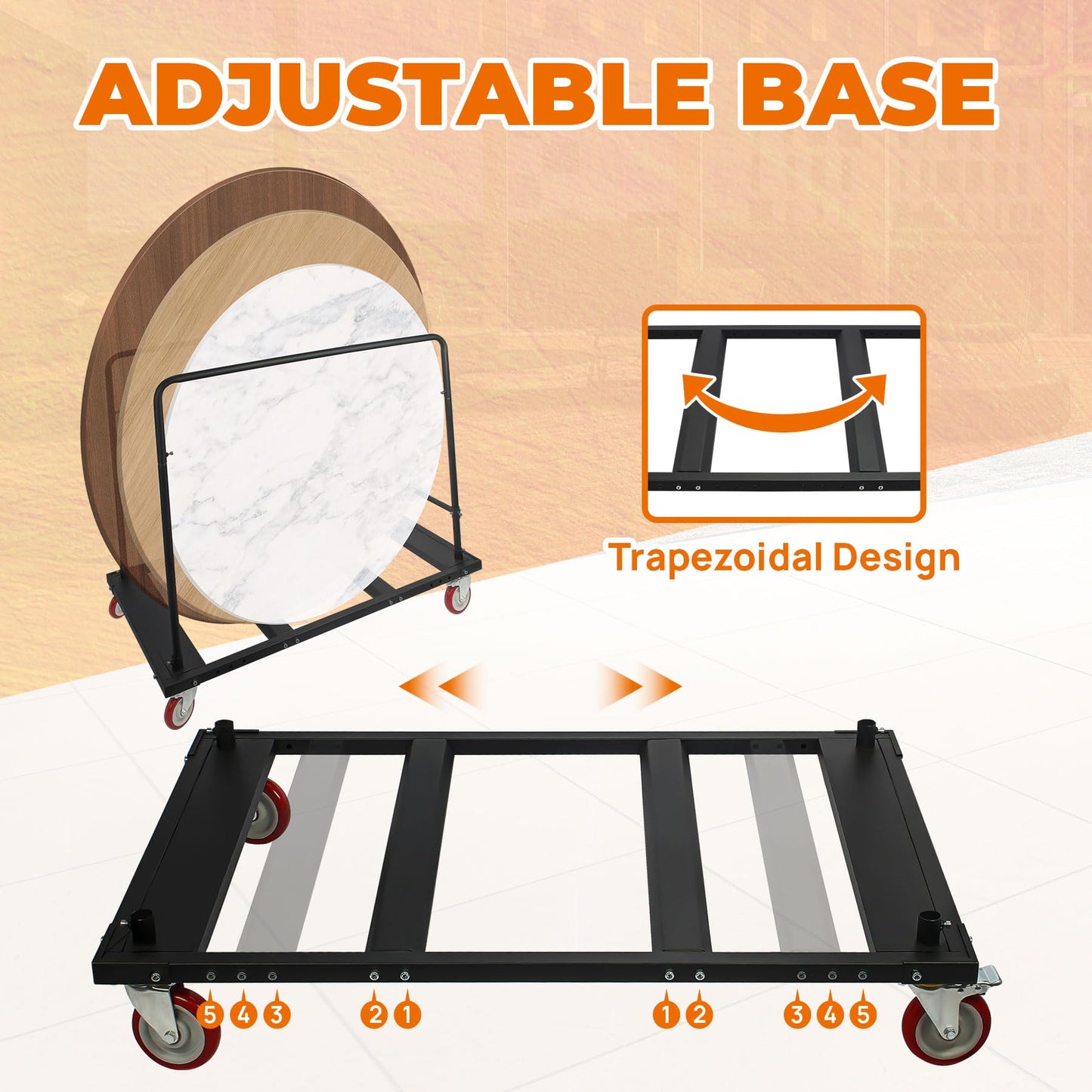 Folding Table Cart, Heavy Duty Table Trolley with 5 Inch Swivel Wheels and Locking Wheels for Round Folding Table 60 Inch, Black Table Rack for Garage, Home, Warehouse, Party Event Hotel Furniture
