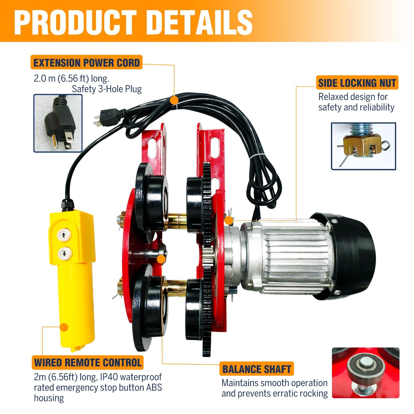 Bigorenda Electric Trolley for Power Hoist, 2204LBS Capacity, for PA200-PA1000 Hoists Push Geared Overhead Heavy Duty Wheels, 2.68-4.33"Adjustable Beam Flange Width for Straight Curved I Beam Trolley