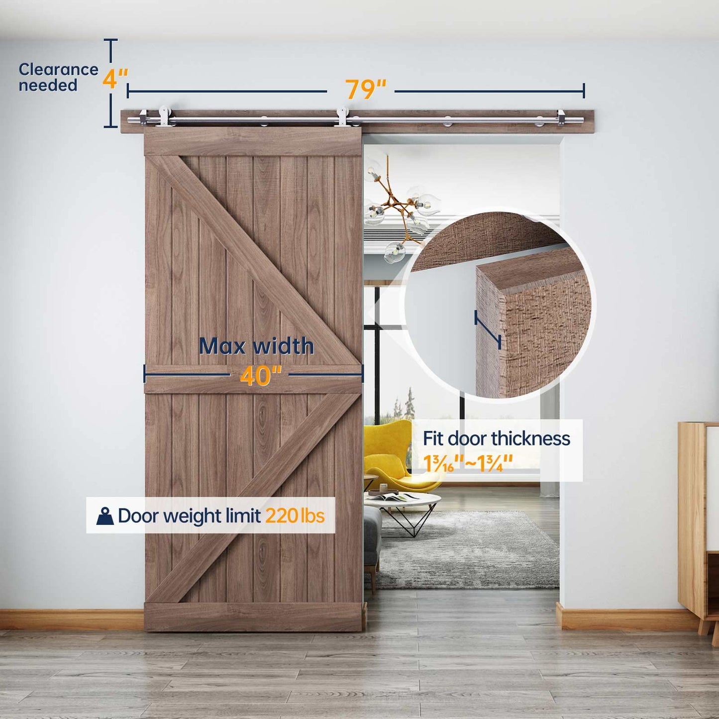 EaseLife 6.6 FT Top Mount Stainless Steel Sliding Barn Door Hardware Track Kit,Modern,Heavy Duty,Anti-Rust,Slide Smoothly Quietly,Easy Install (6.6FT Track Kit for 36"~40" Wide Single Door)