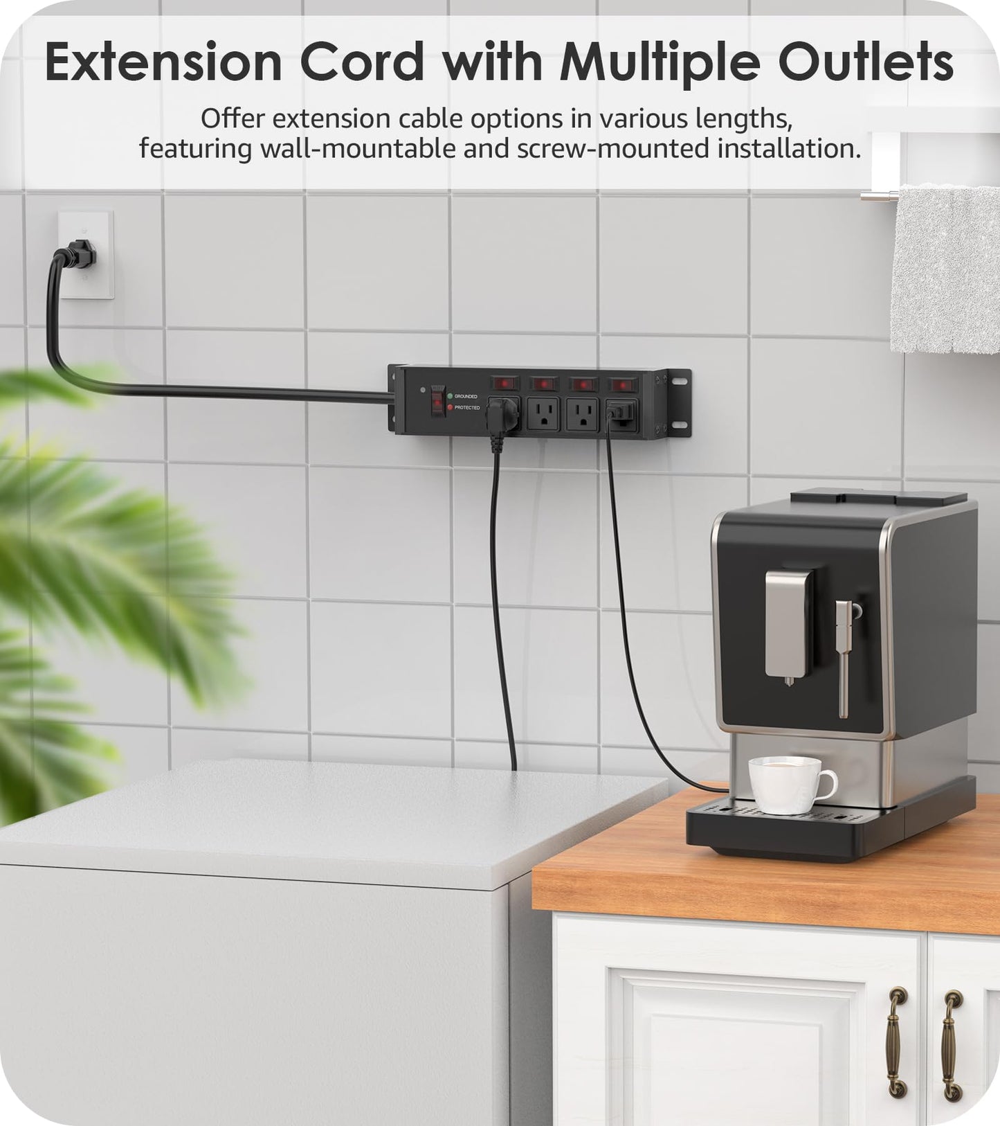 CCCEI 12 Gauge Outdoor Long Extension Cord with Multiple Outlets, 20 Amp Individual Switches Heavy Duty Surge Protector Power Strip, Garage Wall Mount Outlet Extender. 100 FT, Black.
