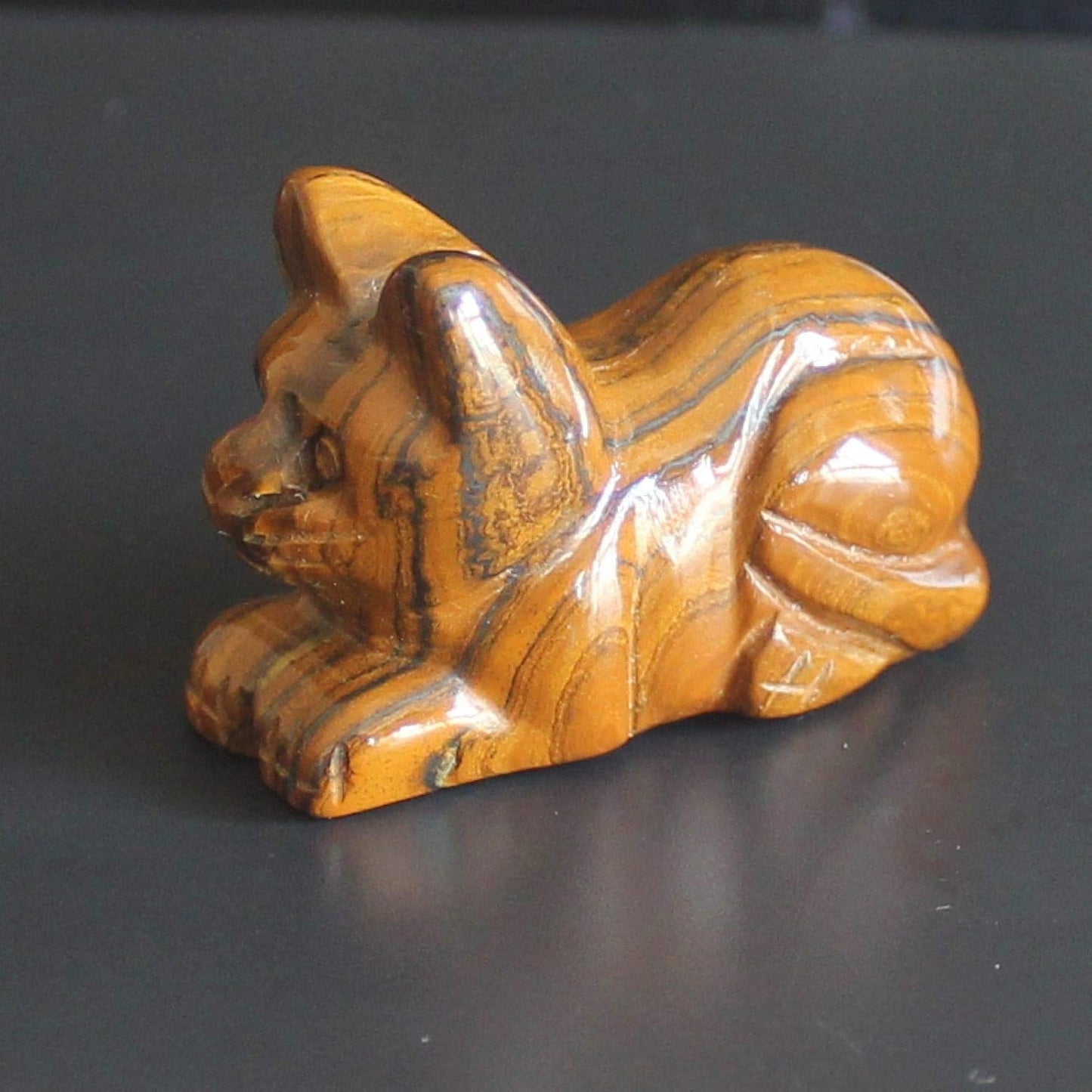 Skiennix 1.6'' Hand-Carved Mixed Gemstone Crystal Cat Figurine | Unique Iron Tiger Eye Design