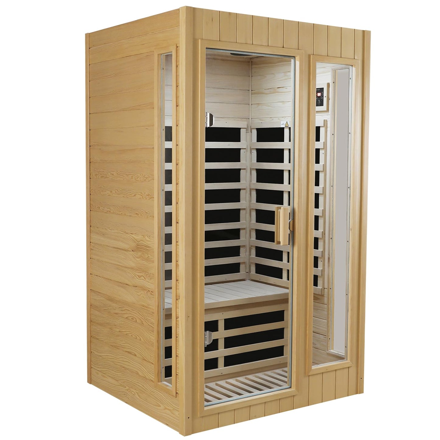 Kanlanth 2 Person Sauna with Side Glass Window, Low EMF Indoor Infrared Saunas for Home, 1500W Hemlock Wood Personal Sauna with 5 Heating Panels, Blue-Tooth, 2 LED Reading Lamps, Control Panel