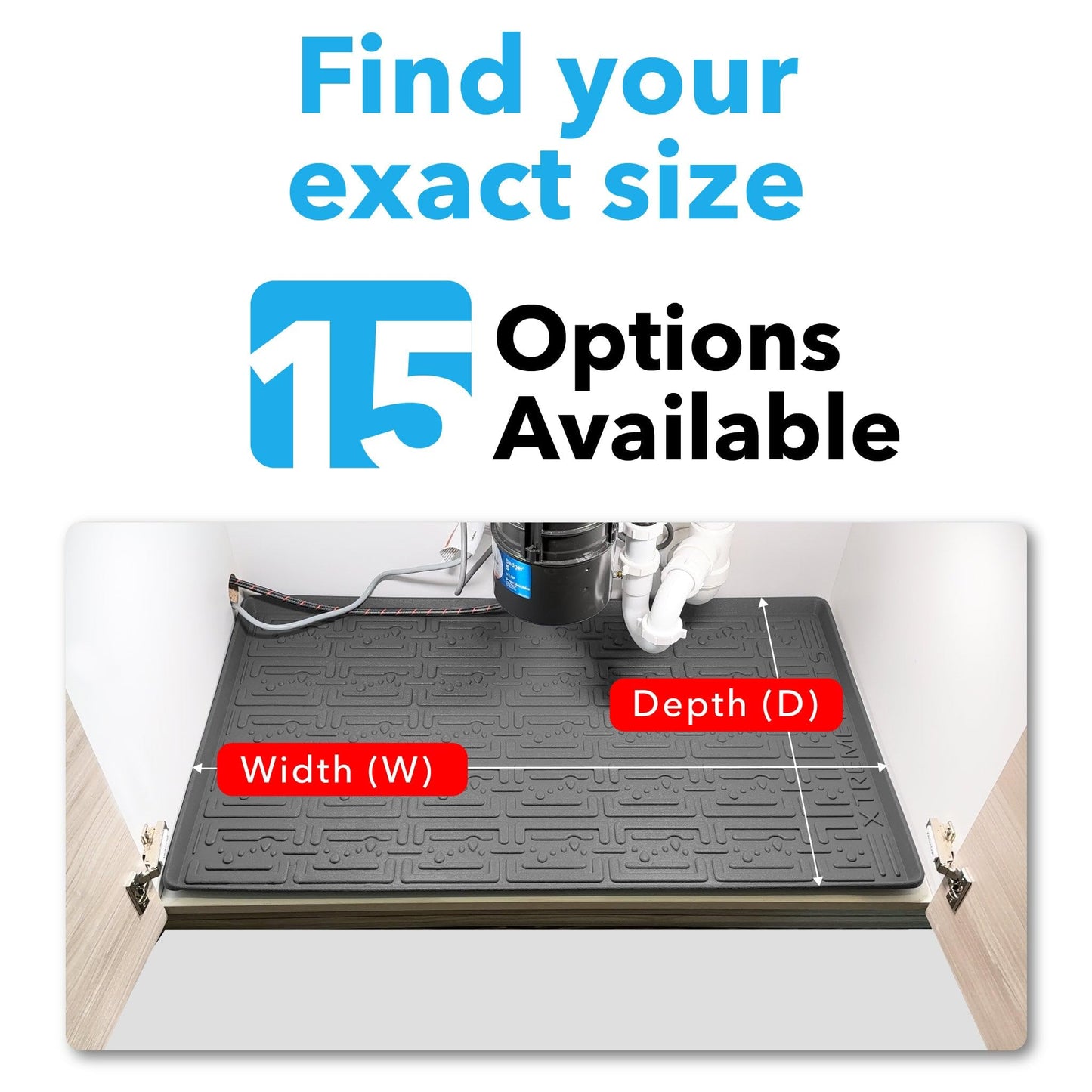 XTREME MATS Waterproof Undersink Mat (Grey 34" 1/4 x 22 1/4) 36 inch Cabinet Base Liner for Kitchen & Laundry Cabinets Catches Leaks Prevents Damage Flexible Sink Driptray