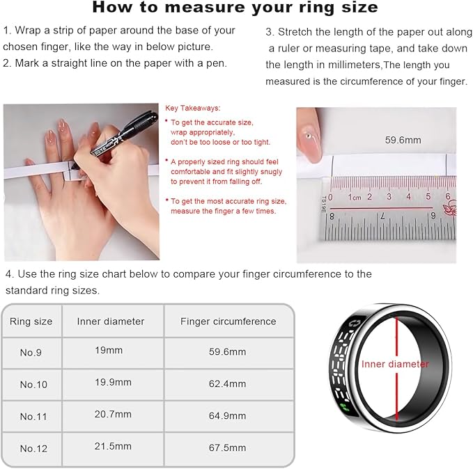 Smart Health Ring with Screen,for Women Men Fitness Tracker Heart Rate, Blood Oxygen, HRV, Sleep Monitoring, Step Counting, IP68 for iPhone and Android, No Subscription Fee (Black, 10#)