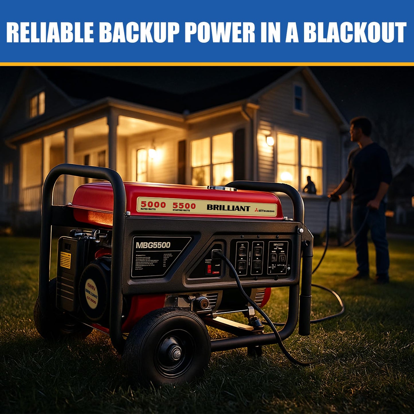 TOOLCY 5500W Gas Powered Generator – High-Performance Gas Generator with AVR, Steel Frame for Backup Power, Jobsite & Outdoor Use, 120V/240V 60Hz, Recoil Start, Not for Sale in California