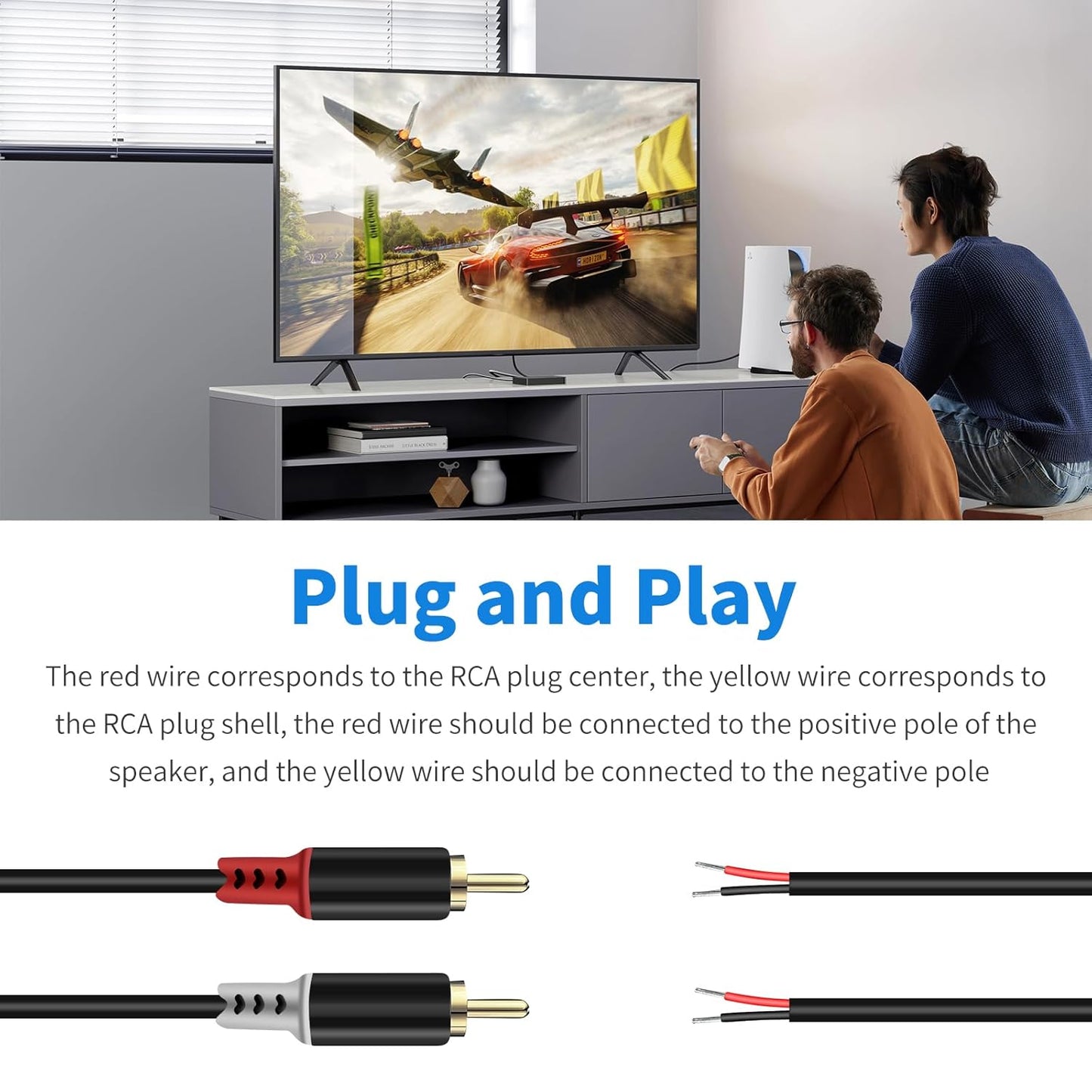 RULGOI 2 20AWG, 6.6FT RCA to Speaker Wire Adapter, Bare Wire Speaker Cables to RCA Plug Adapter Repair Speaker Wire