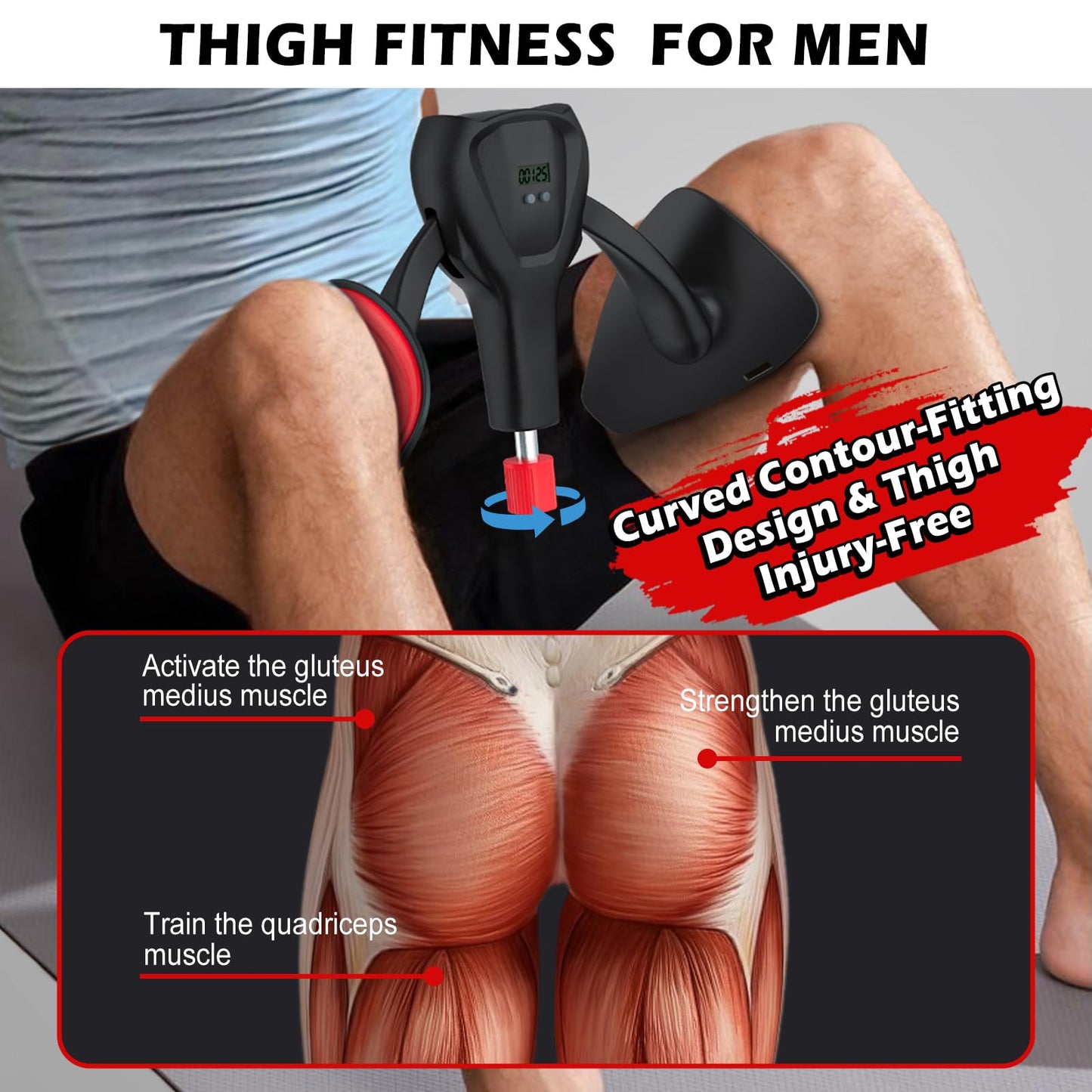 3rd Gen Thigh-Train 0-100 lbs Adjustable Resistance Inner Thigh Train Exercising Counter with Leg Straps Band Pelvic Floor Kegel Hip Exercise Workout Equipment Pilates Women Men (Black)