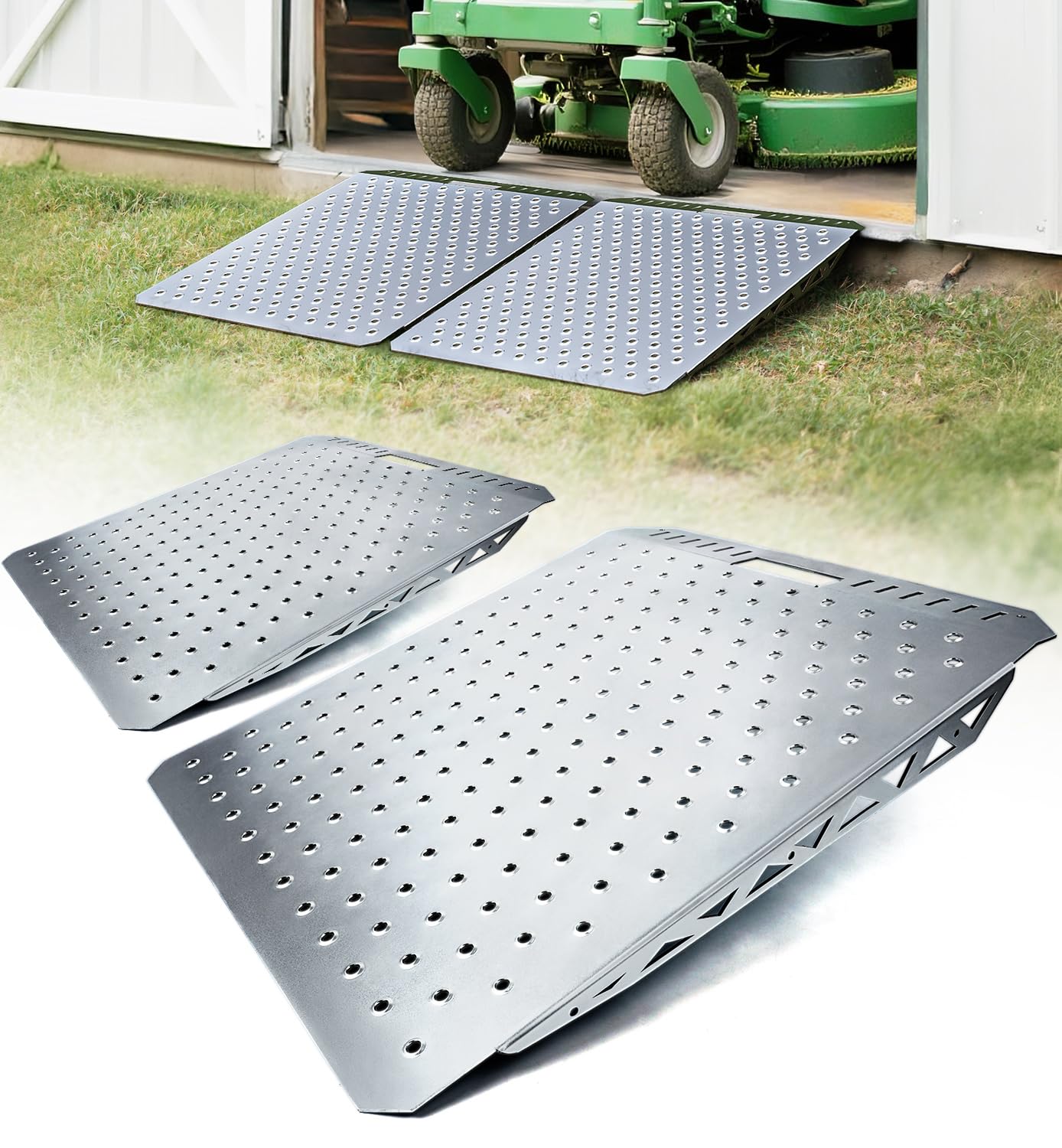 Toplamper Heavy-Duty Shed Ramp Lawn Equipment Loading Ramps for Riding Mowers Bike Motorcycle Tractor Snow Blower Garden Cart,1500lbs Capacity Anti-Slip Punch Plate, Sheds Garage Access Ramp - 2 PCS