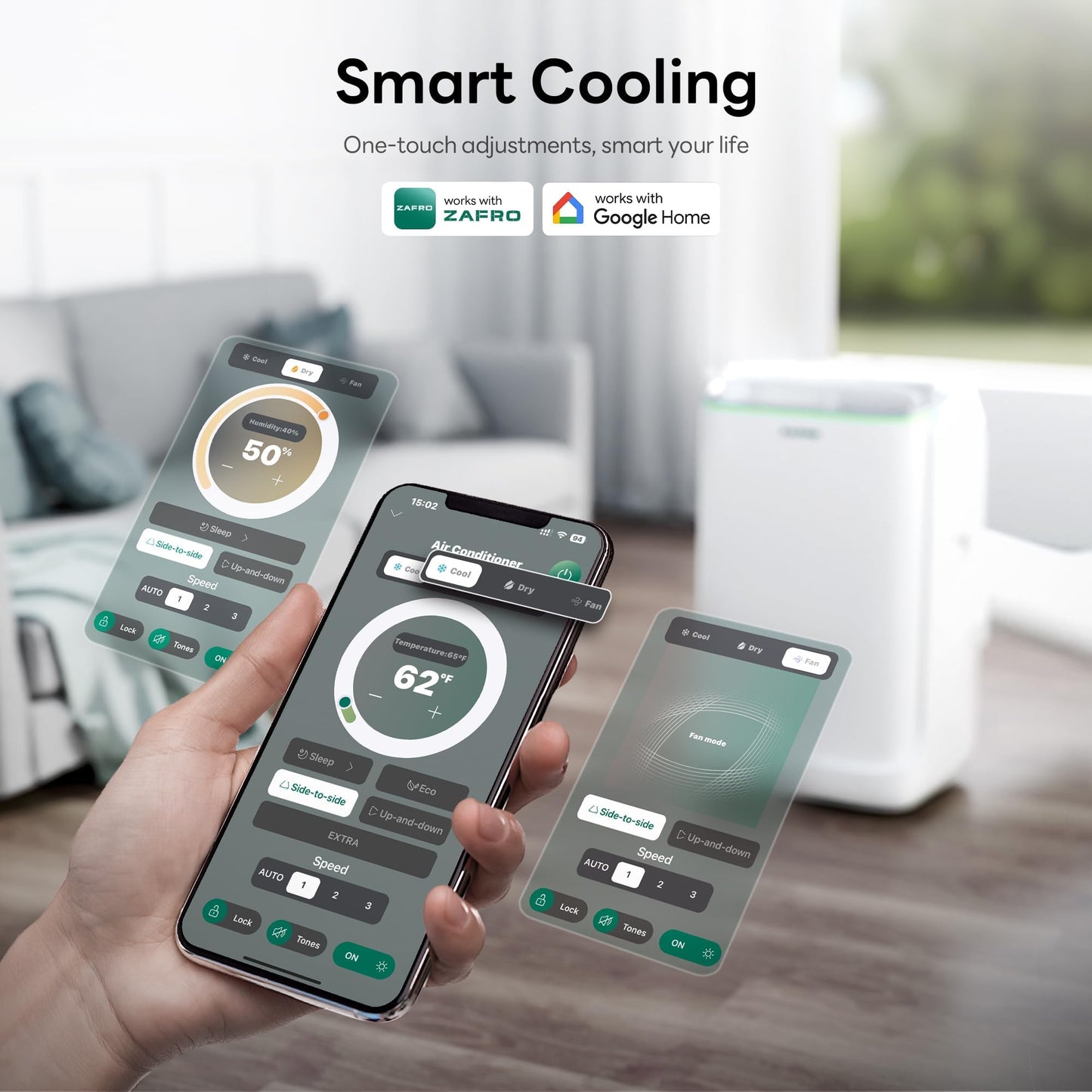 ZAFRO Smart Inverter Portable Air Conditioners, 14000 BTU (10000 BTU SACC) Dual Hose Portable AC Unit with Energy Saving/Ultra Quiet(42dB)/Drainage-free Cooling/APP/Remote for Multi-Scenario Use