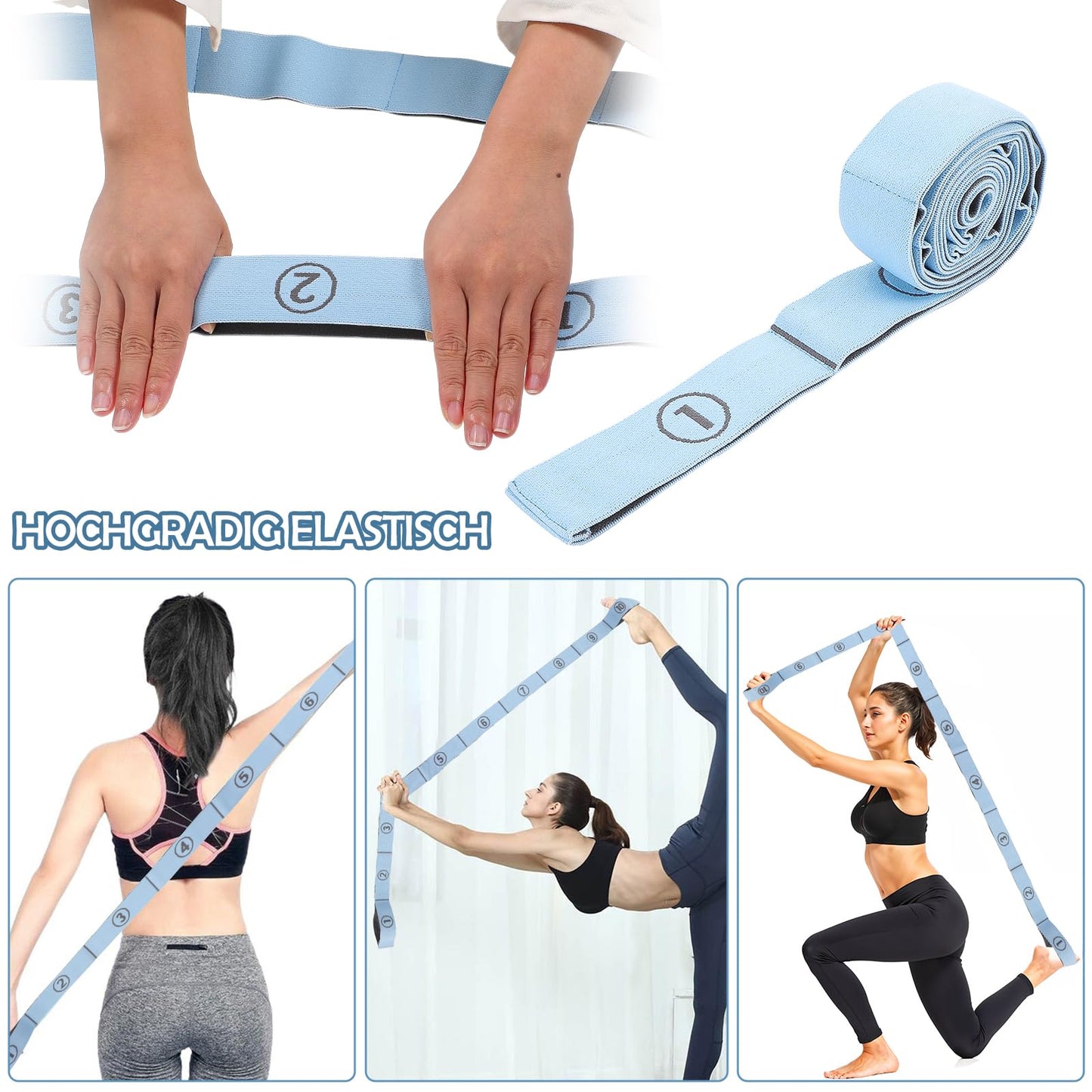 TIESOME Stretch Strap, Elastic Yoga Stretching Strap Multi-Loop for Physical Therapy Pilates Yoga Dance & Gymnastics Exercise and Flexible Pilates Stretch Band