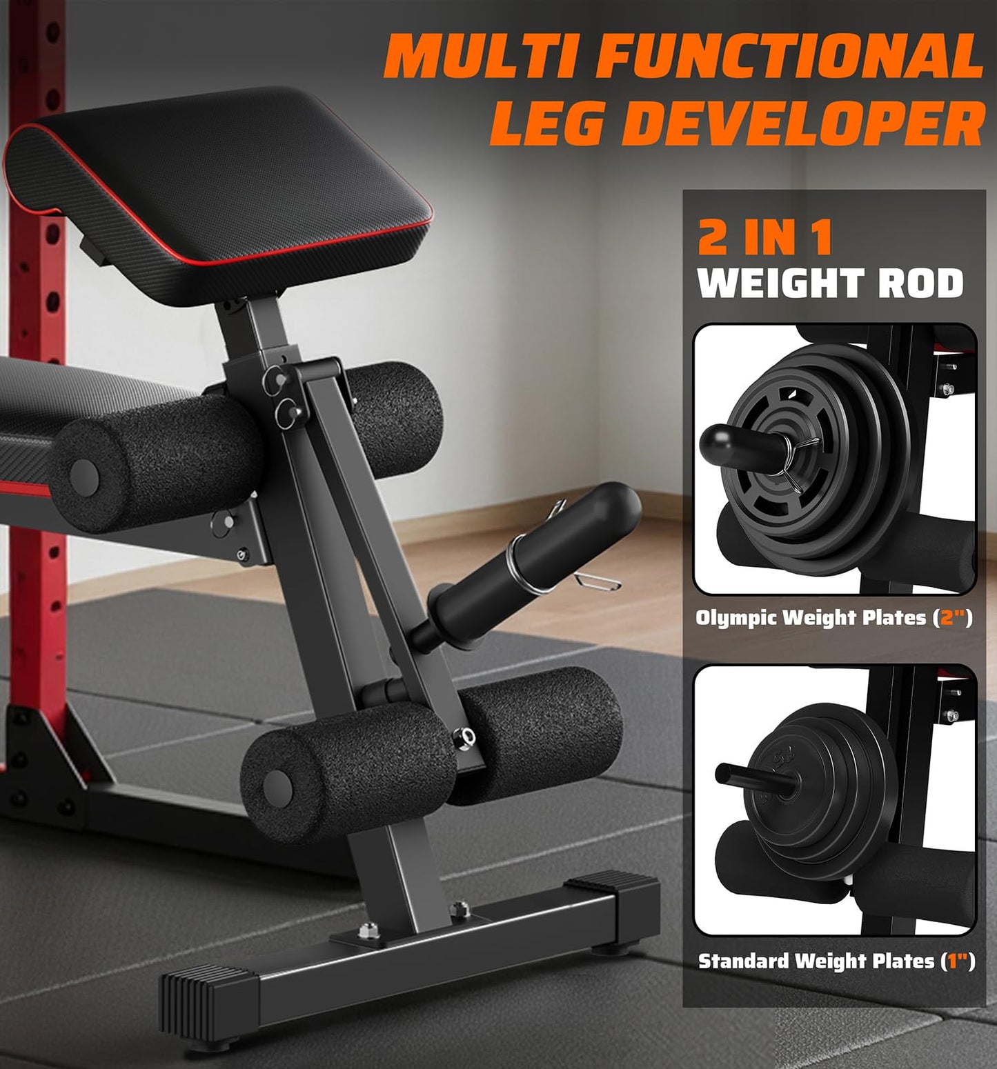 Foldable Adjustable Weight Bench with Leg Extension & Preacher Pad for Home Gym, Bench Press for Full Body Workout with Leg Developer, 900Lbs Capacity & Space-Saving Design