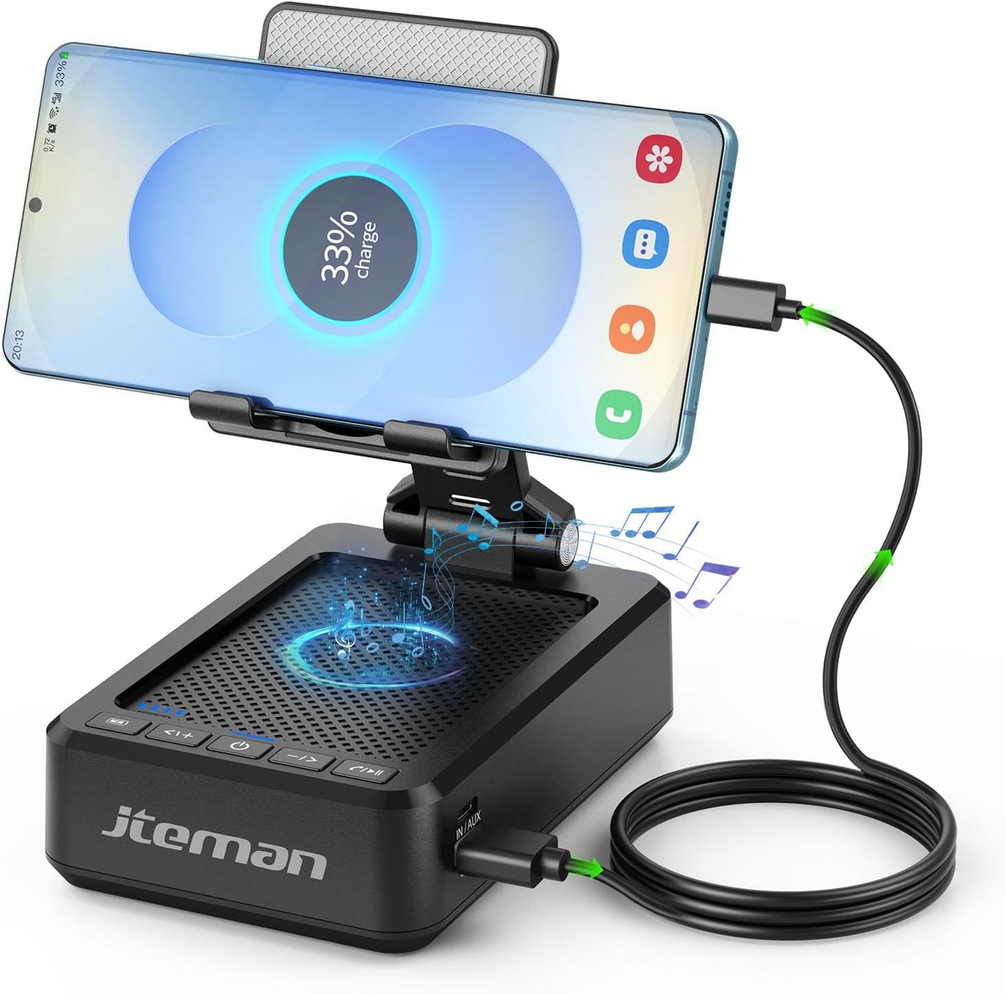 JTEMAN Cell Phone Stand with Bluetooth Speaker,HD Sound Adjustable Phone Holder,Birthday Gifts for Men Women, Cool Tech
