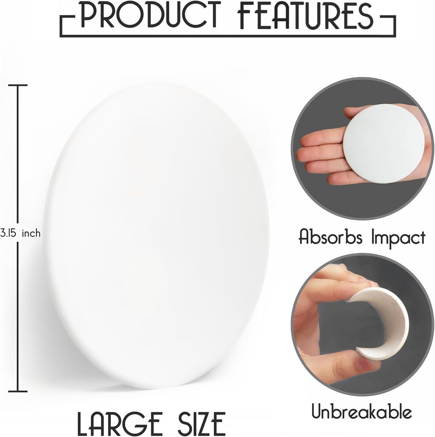 Skiennix Door Stoppers - Large 3.15" Silicone Wall Protectors - Shock Absorbent & Quiet - 4 Pack - White
