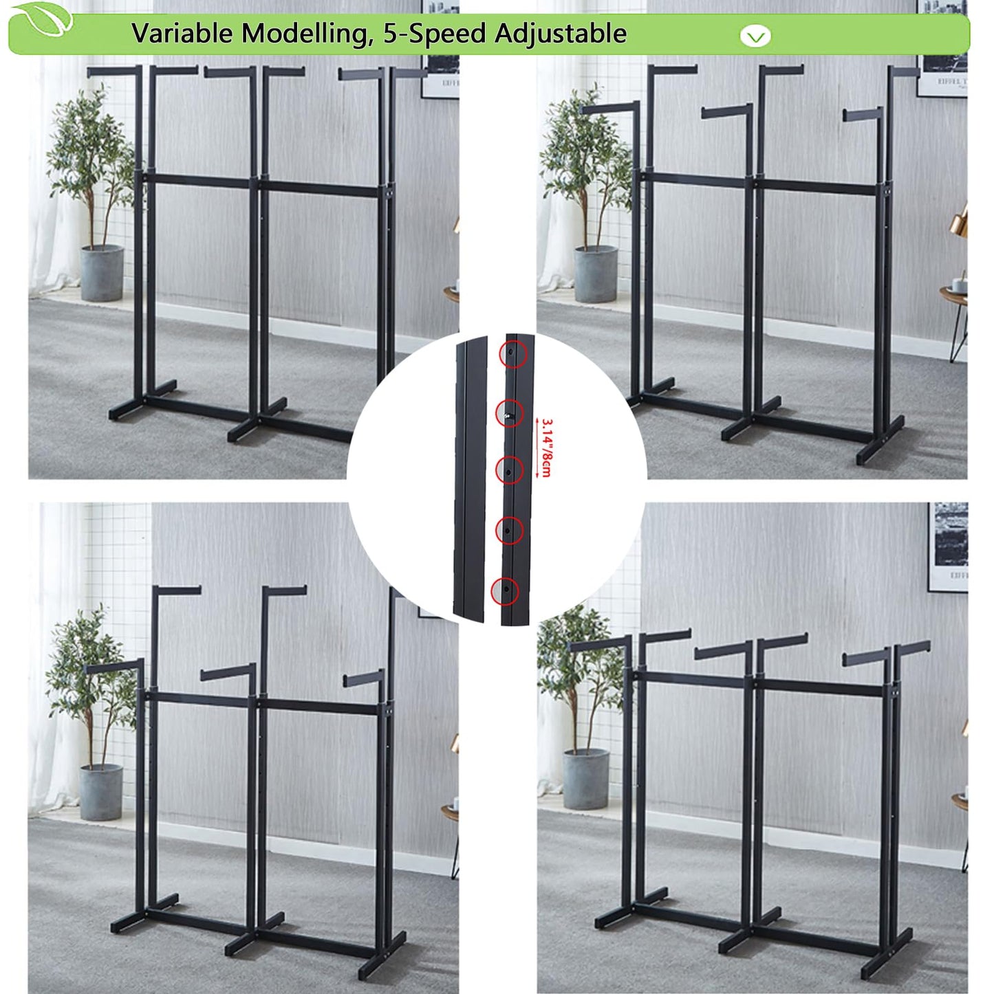 FKKPRVAX Floor Standing Metal Garment Rack - Heavy Retail Display Racks With Wheels, 8 Arms Clothing Rack, Square Tubing Portable Shirt Racks, Merchandise Display For Hanging Clothes (L-gold)