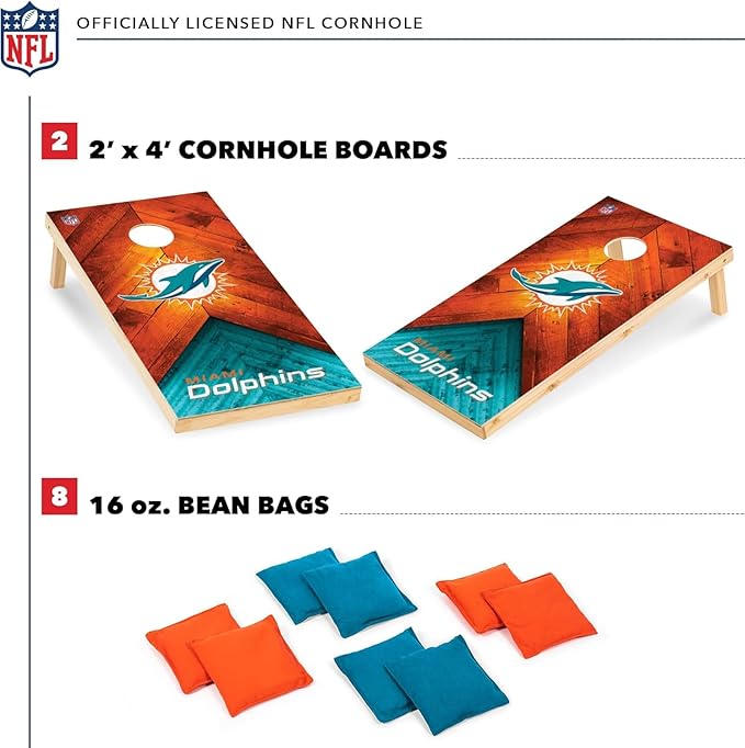 NFL Football 2' x 4' Regulation Size Solid Wood Cornhole Set with Direct Print HD Team Graphics Great Gift for Any Football Fan! Bean Bag Toss Family Outdoor Game