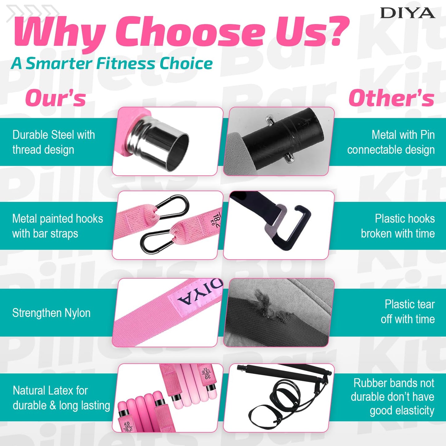 DIYA Pilates Bar Kit with Resistance Bands 140 lbs – Adjustable Portable Home Gym Workout Equipment for Women & Men – Full Body Fitness Bar for Legs, Glutes, Arms, Core & Back