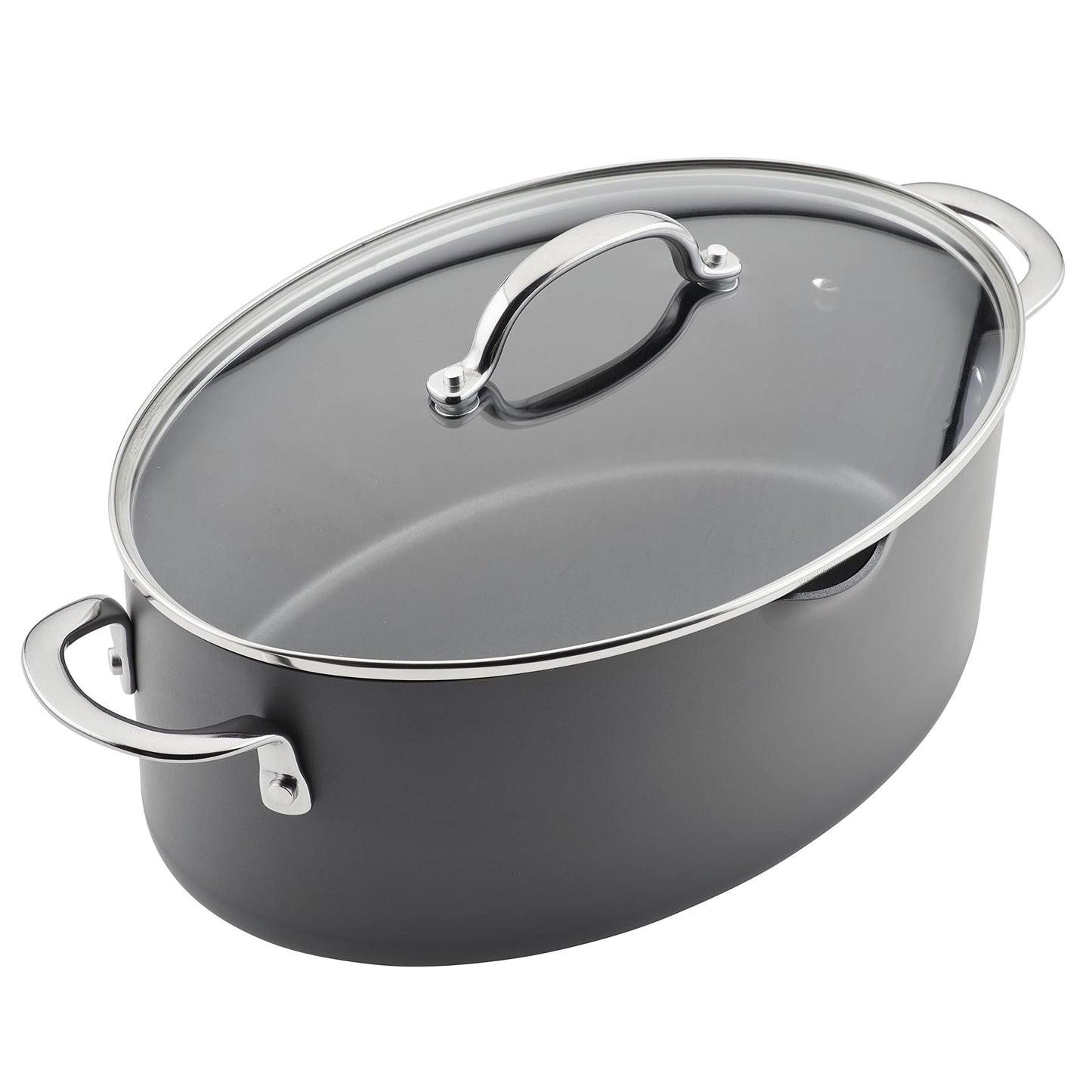 Rachael Ray 80090 Professional Hard Anodized Nonstick Cookware Oval Pasta Pot/Braiser, 8 Quart - Gray