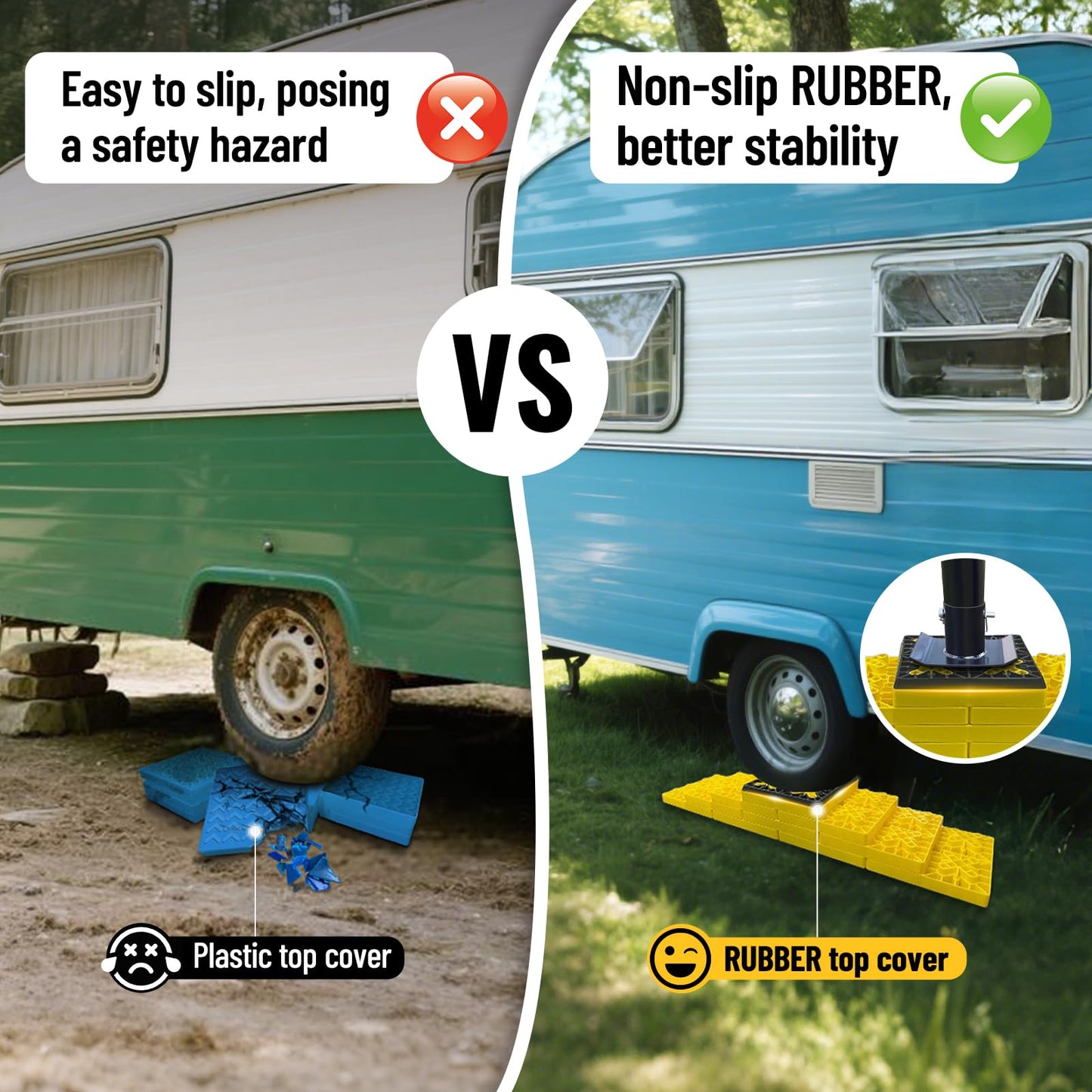 ROBLOCK Rv Leveling Blocks 12 Pack (2 Rubber Top), Camper Leveling Blocks Sturdy Stackable Jack Blocks with Carrying Bag, Multifunctional Wheels Stabilizer Blocks Suit for Camper Travel Trailer