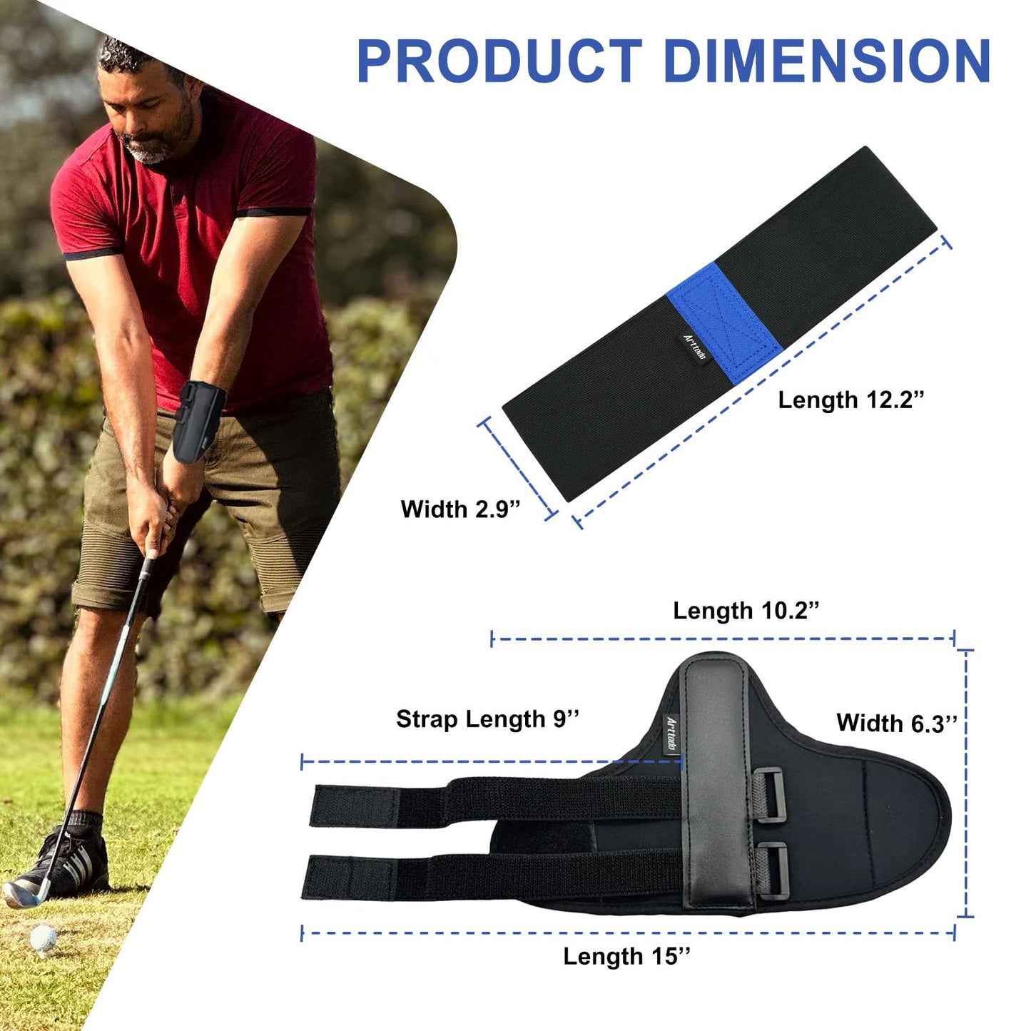 Arttodo Golf Training Kit with Arm Band & Wrist Strap, Golf Swing Training Aid to Correct Wrist Angle and Develop Muscle Memory for Beginner Golfers