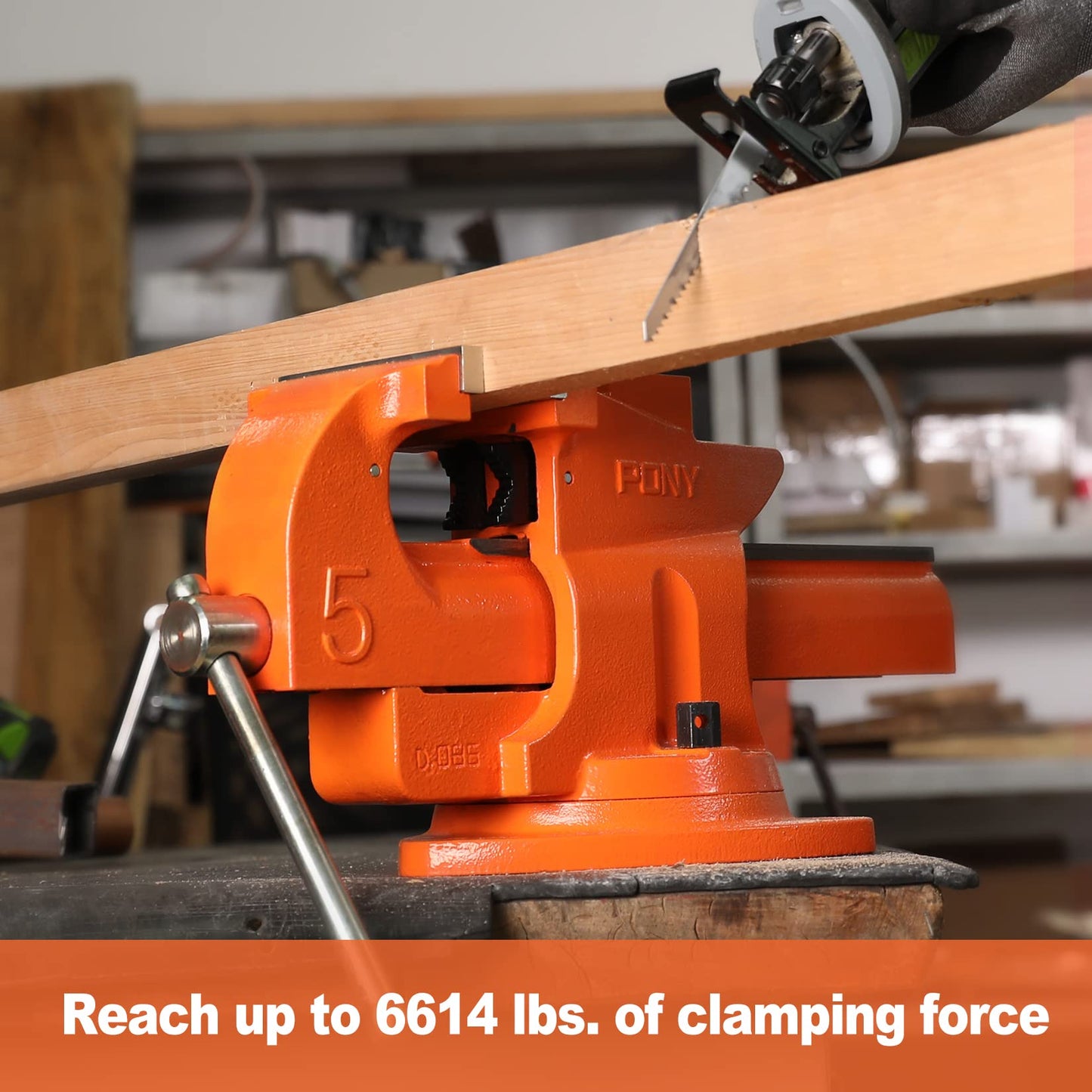 PONY Heavy Duty Bench Vise, 5-inch Jaw Width 7-inch Jaw Opening, 360-Degree Swivel Base with Anvil, Utility Combination Pipe Home Vise for Woodworking, One-Pair Vise Jaw Pad Included