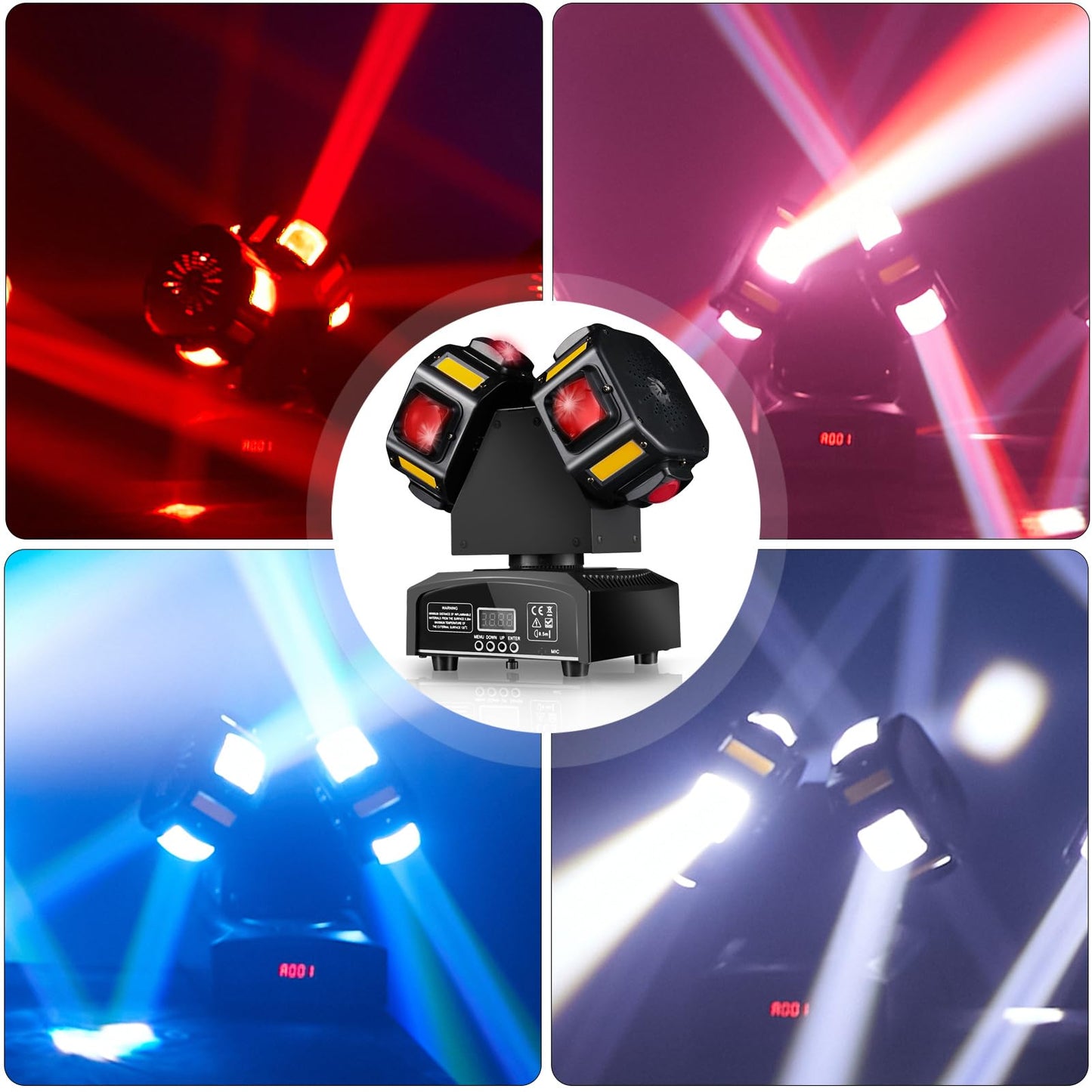 LED Moving Head Dj Lights 8 LEDs DJ Lighting RGB Beam Rotating Stage Lights Strobe & Star Effect with Sound Activated DMX 512 for Party Concert Festival Show