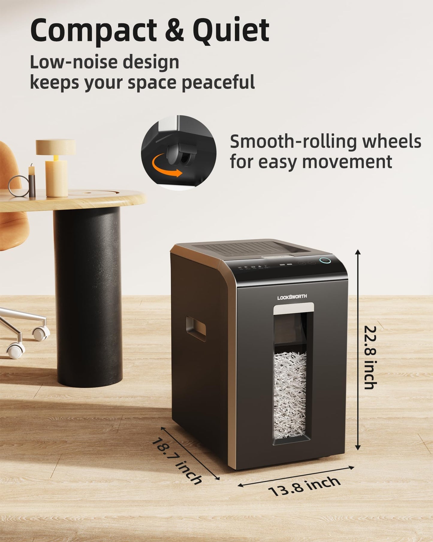 Locksworth Heavy Duty Micro-Cut Paper Shredder: 200-Sheet Auto Feed/10-Sheet Manual Feed, P-5 High Security, 8.5 Gallon Bin with Casters for Home Office