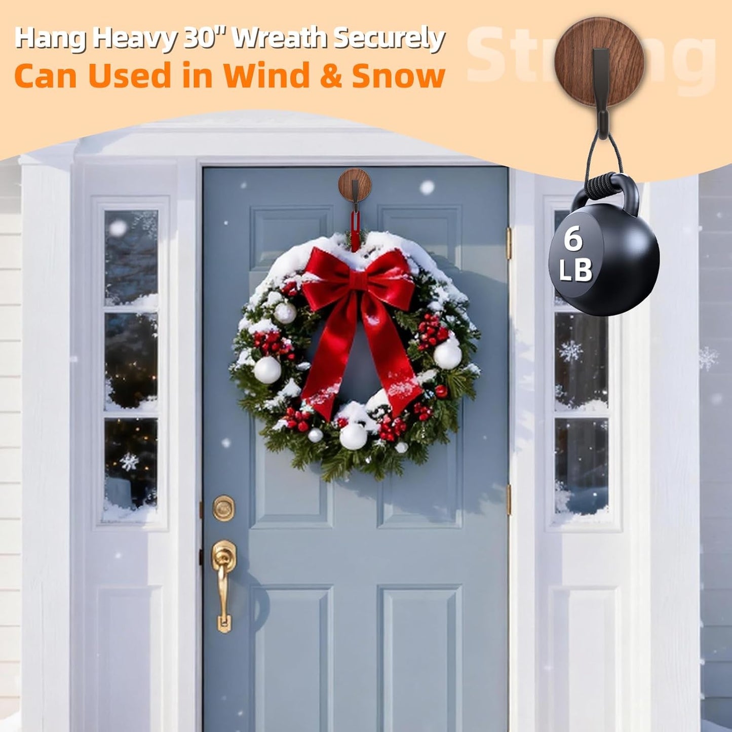 Walnut Wreath Hanger - Upgraded Suction Cup Hook for Doors & Windows | 2 Pack for All Seasons