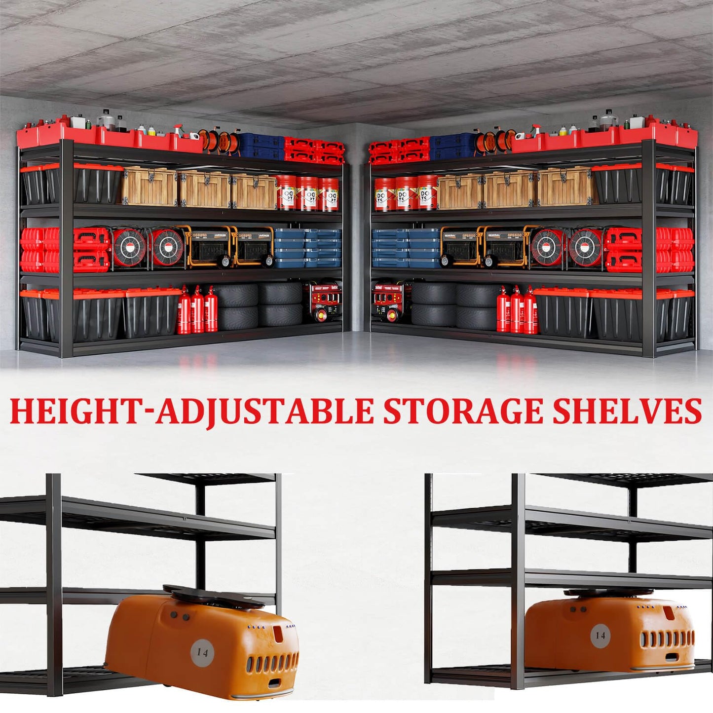 PMKES 67" Wide Garage Shelving Unit, 30" D Heavy Duty Garage Storage Shelves,3500 LBS Capacity, Industrial Adjustable Shelves for Basement,Kitchen,Warehouse