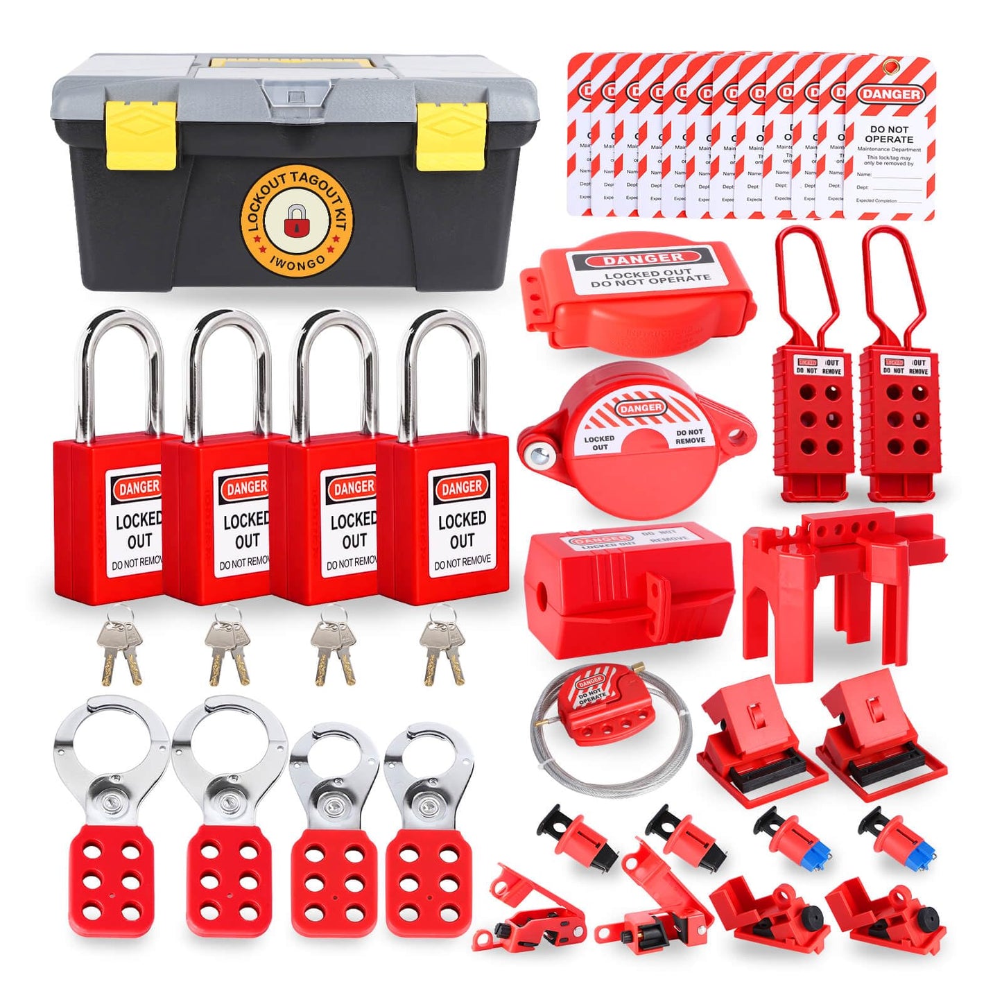IWONGO 50 PCS Lockout Tagout Kit, OSHA Compliant Electrical Loto Kit, Safety Padlocks, Circuit Breaker Lockouts, Valve Lock, Hasp & Loto Tags, Industrial Safety Electrical & Mechanical
