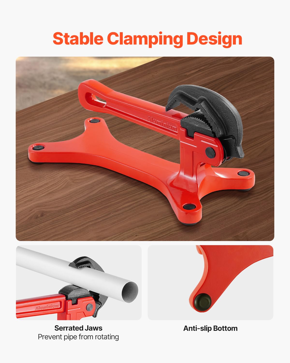 VEVOR Portable Pipe Vise, Lightweight Aluminum Pipe Vise with 1/8" to 1-1/2" Clamping Capacity, Ideal for Onsite Plumbing Installation, Repair, and Maintenance
